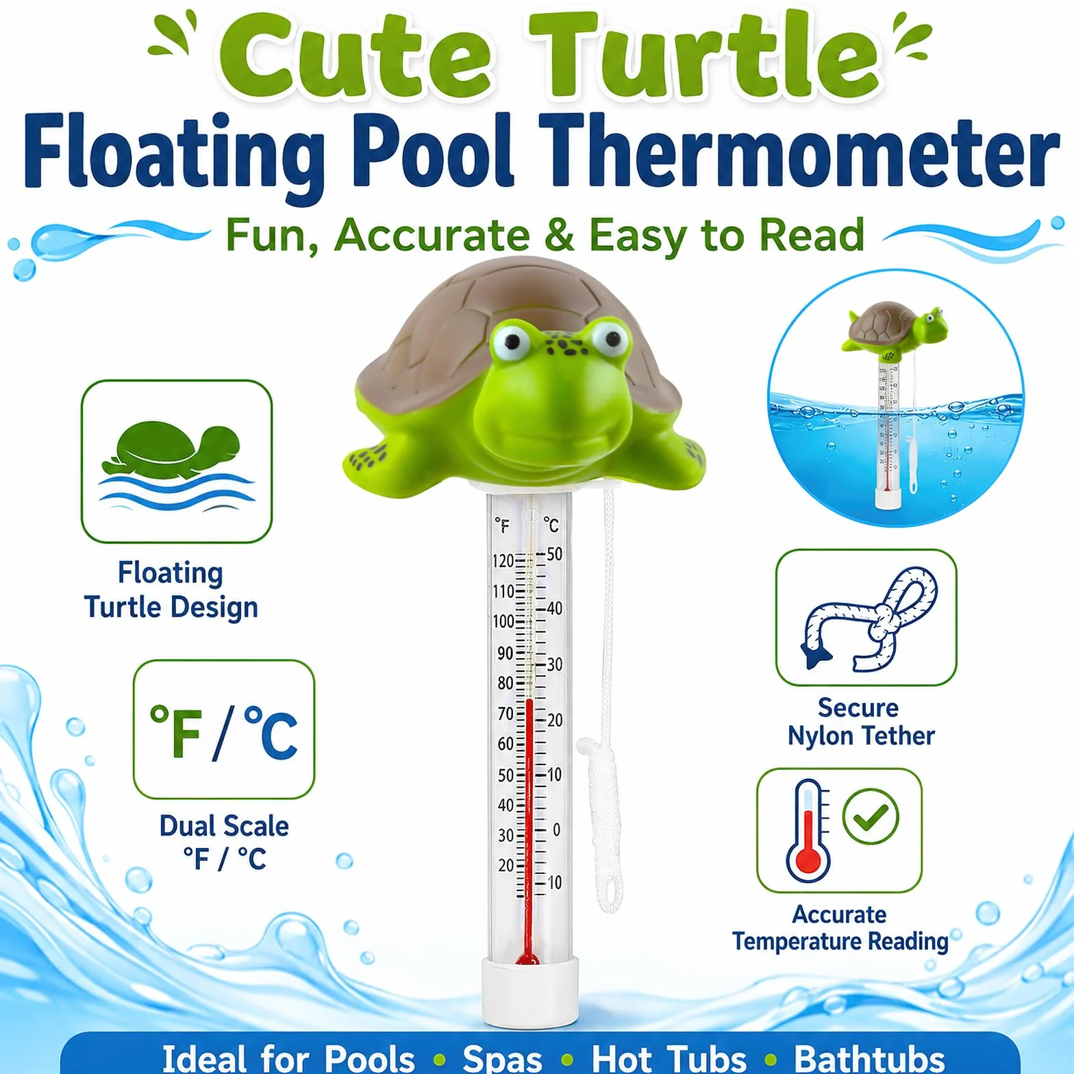 Thermomètre Piscine Flottant Cartoon Double Échelle °C/°F -10 à 50°C 20 cm