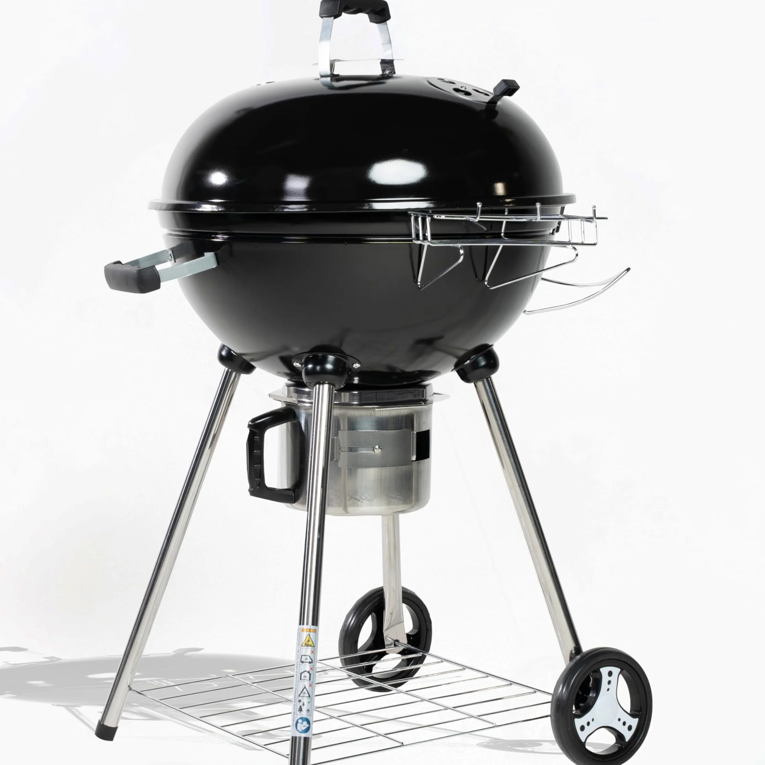 Barbecue Charbon de Bois 57 cm Rond avec Couvercle 4 Pieds pour 8-12 Personnes