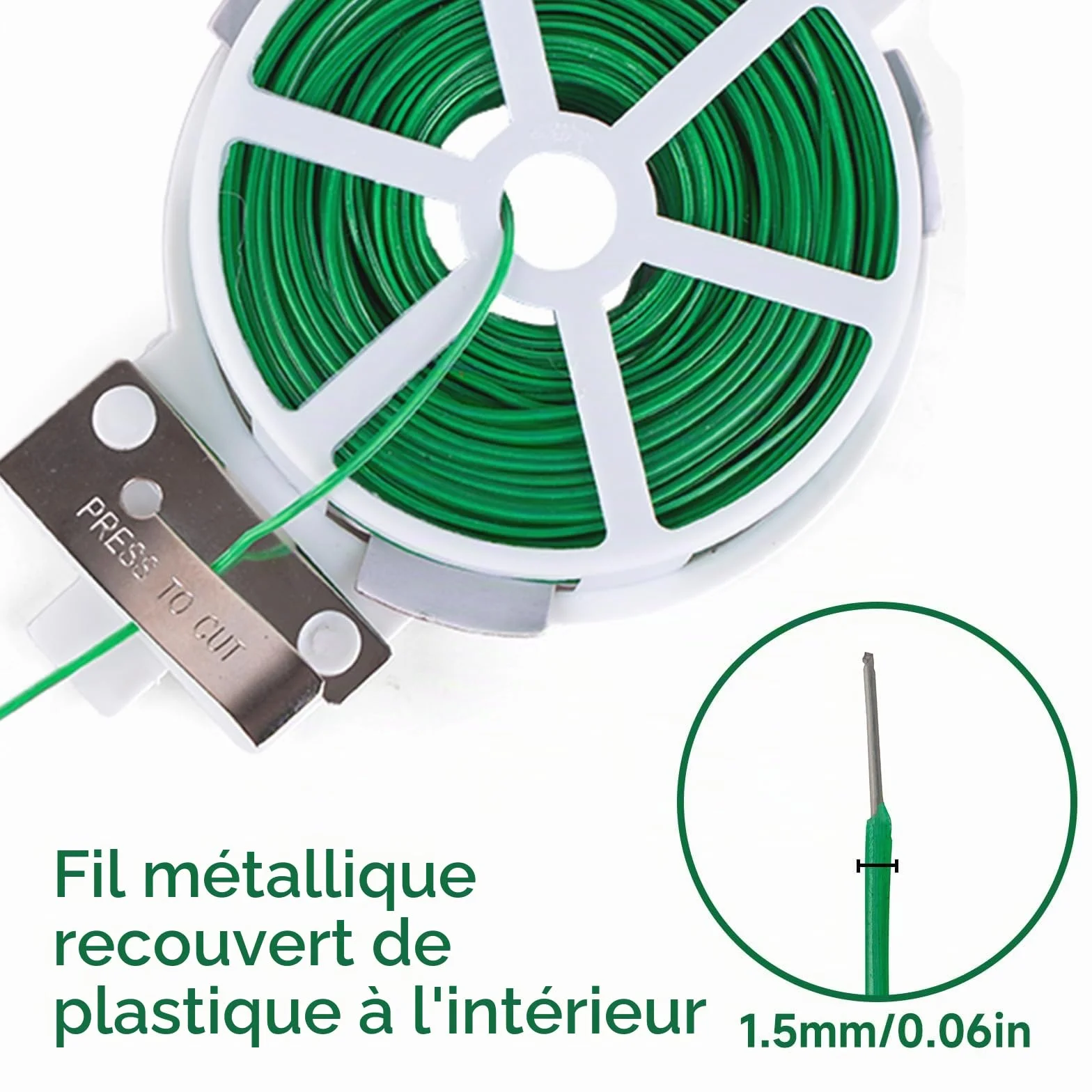 KINGLAKE 50m Fil de Fer Jardin Vert- Attache Plante Grimpante avec Cutter, Fil Plastifié Soft, Fil Torsadé pour Plantes, Vignes, Arbustes et Fleurs