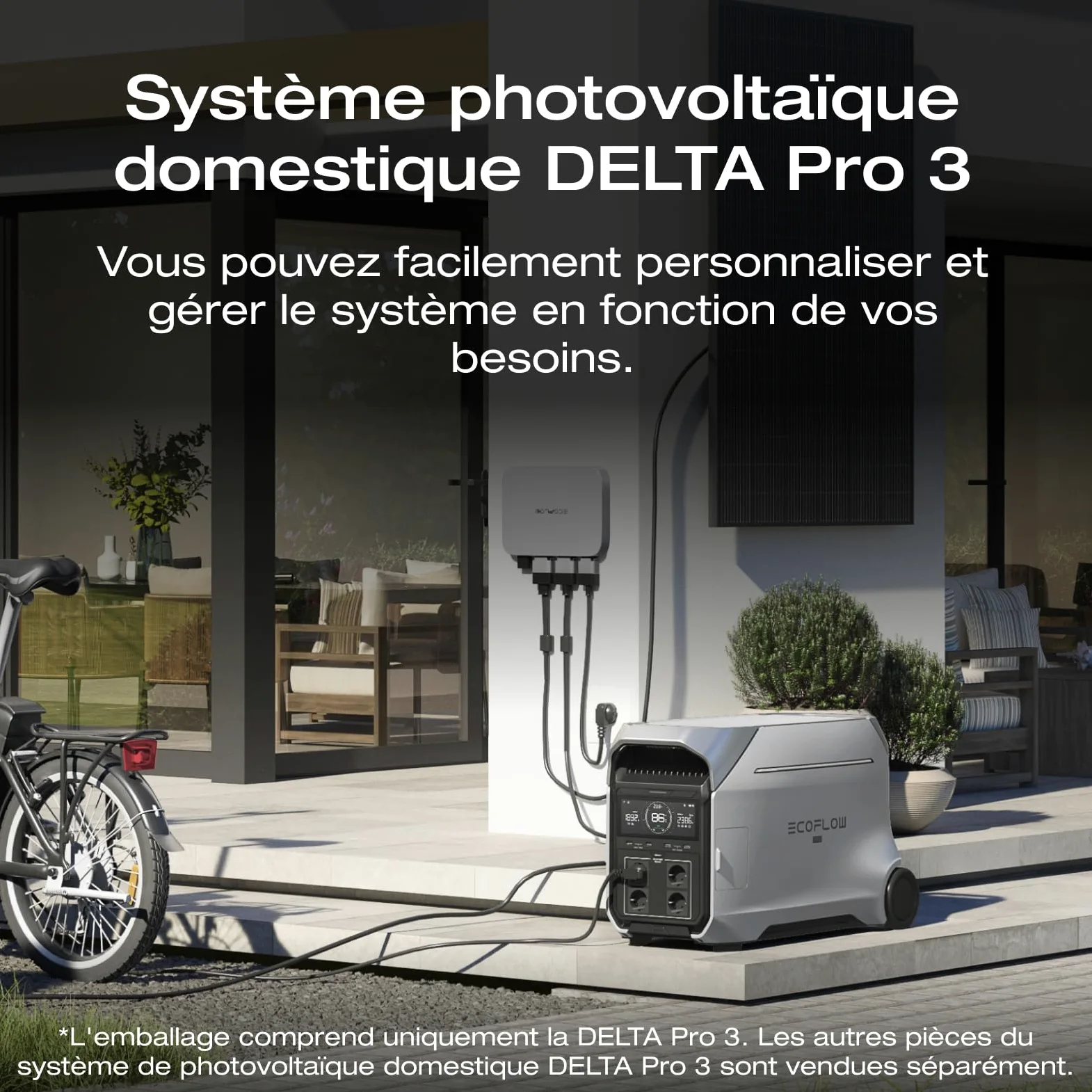 Station électrique portable EF ECOFLOW DELTA Pro 3, batterie LFP 4 096 Wh, extensible à 12 kWh, sortie CA 230 V 4 000 W, générateur solaire pour usage domestique, camping, urgences, camping-cars