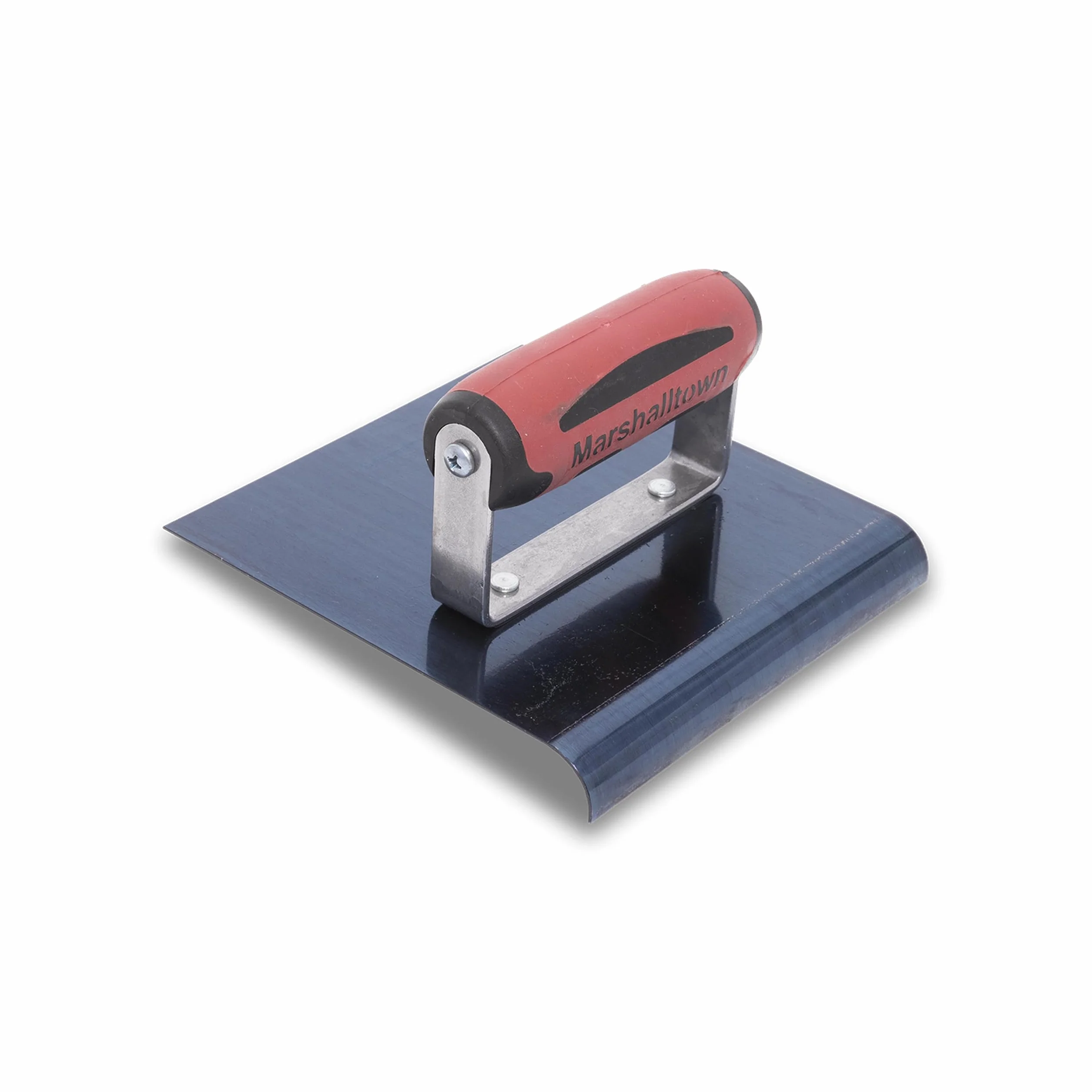 Truelle de bordure Marshalltown en acier bleu avec manche Durasoft, pour arrondir le béton, rayon : 10 mm, lèvre 13 mm, taille de la truelle : 152x152 mm