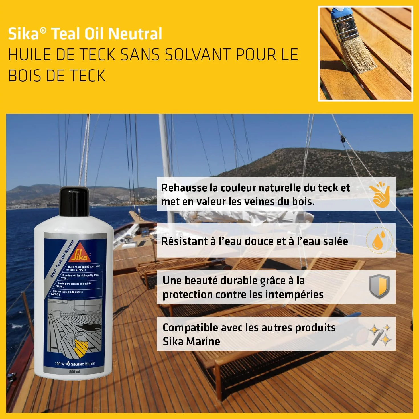 SIKA Huile de Protection des ponts en teck Teak Oil Neutral Incolore 500ml