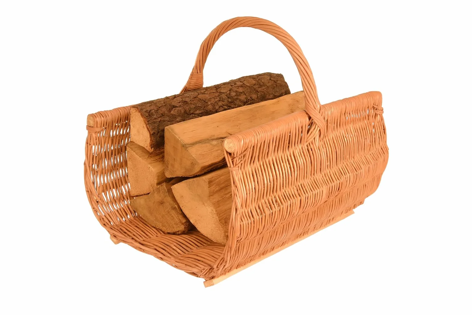 Panier à bois XXL 60 x 44 cm en osier avec lattes en bois – Support à bois de cheminée stable – Panier fait main pour bois de feu, rangement ou décoration, paniers en bois, panier à bois