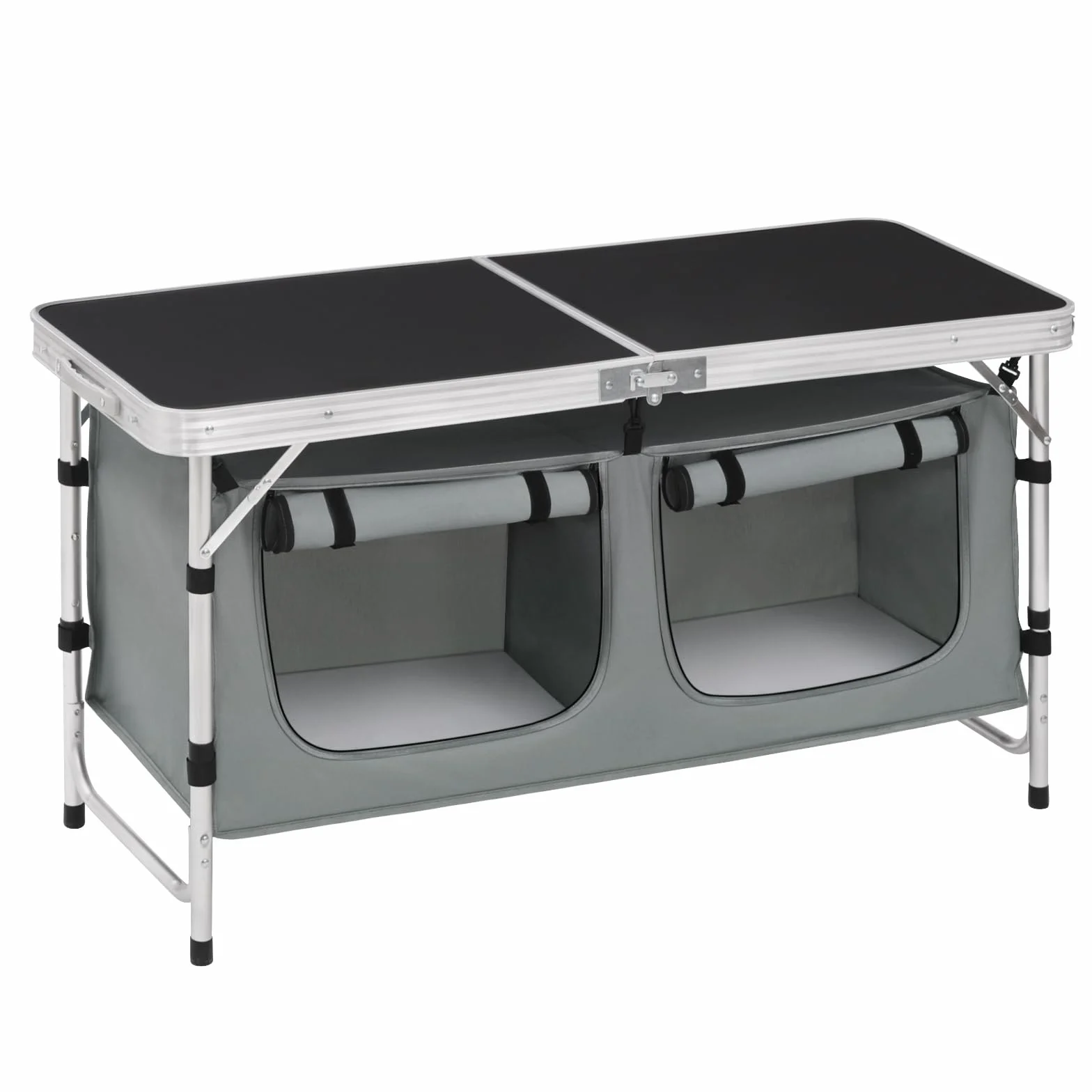WOLTU Table de Pique-Nique Pliante en Aluminium Réglable en Hauteur pour 4-6 Personnes Noir + Gris