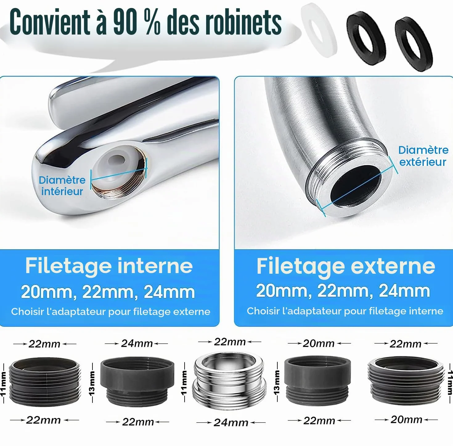 Aérateur de Robinet 360° Pivotant, 2 Modes Mousseur Robinet Economie Eau pour Évier Cuisine Salle de Bain