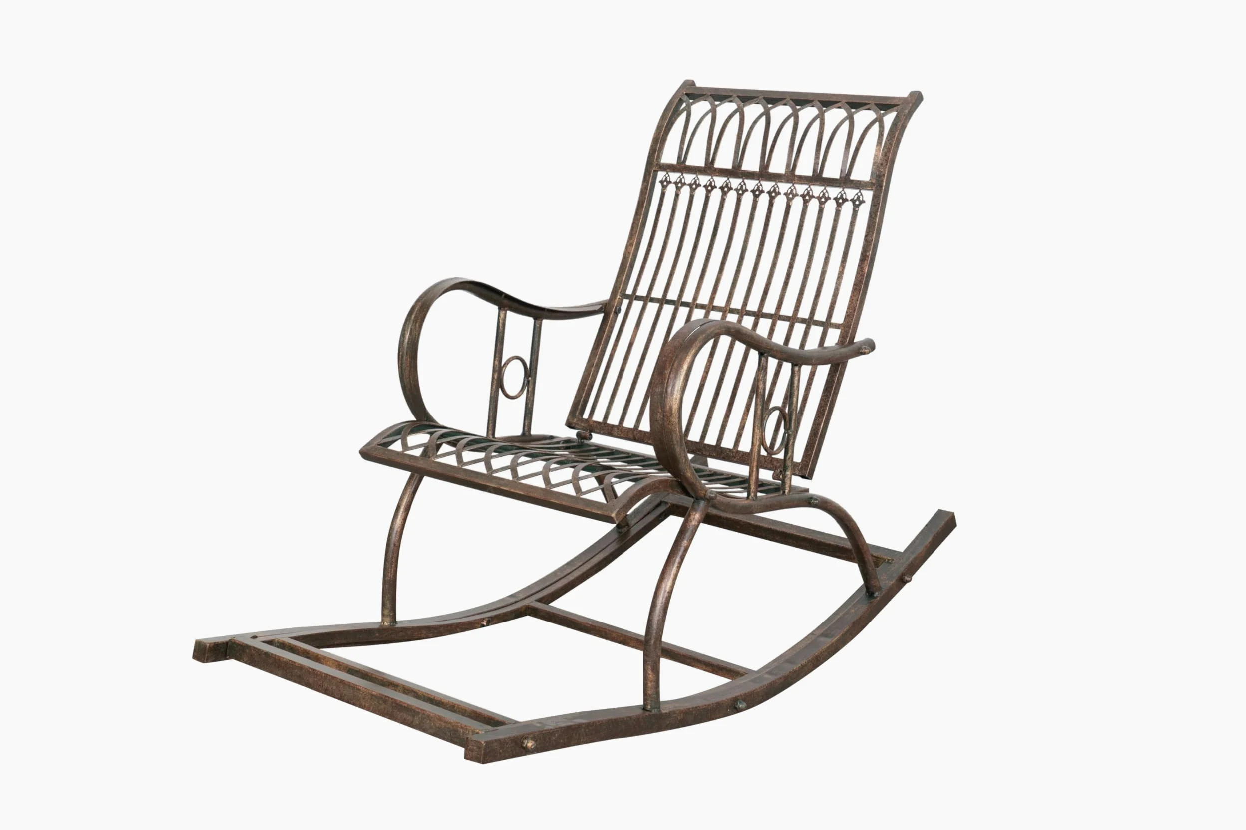 Biscottini Fauteuil à Bascule en Fer forgé Finition Rouille patinée L127XPR64xH90 cm