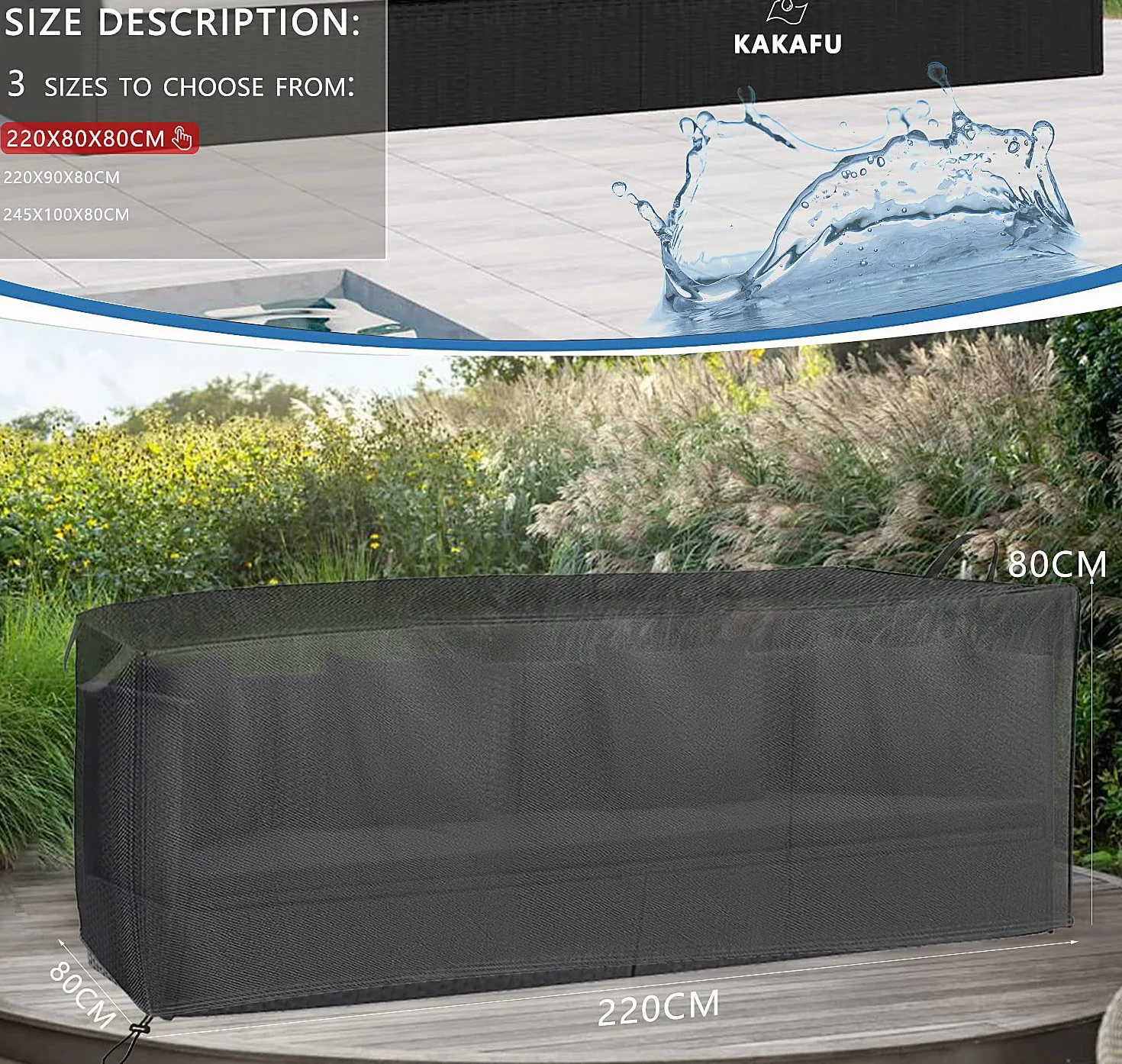 Housse de Protection Oxford 420D pour Meubles de Jardin 220x80x80 cm
