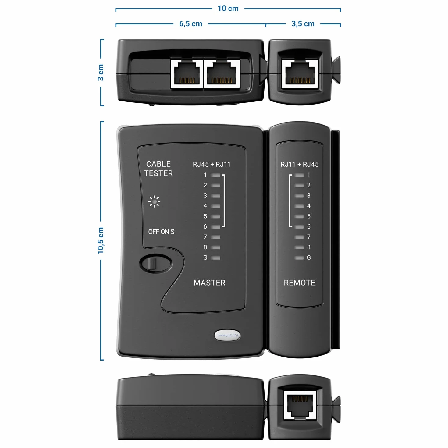 deleyCON Testeur de Câble Réseau RJ11 RJ12 RJ45 ISDN LAN CAT6 CAT7 CAT8 Noir