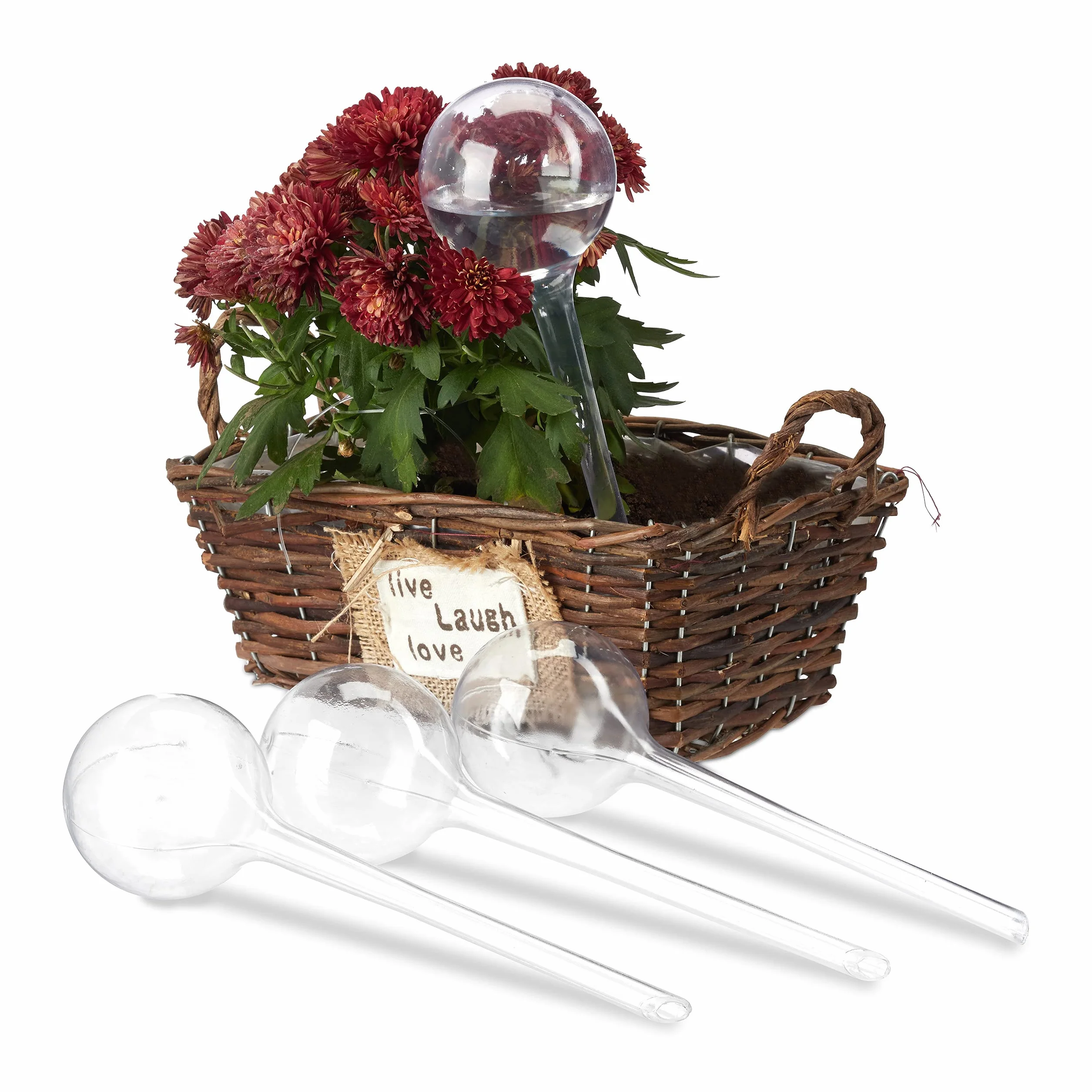 Relaxdays 10023226_50 Lot de 4 balles système d'arrosage à Double semaines, escamotable, Plantes en Plastique Transparent PVC, 8 cm