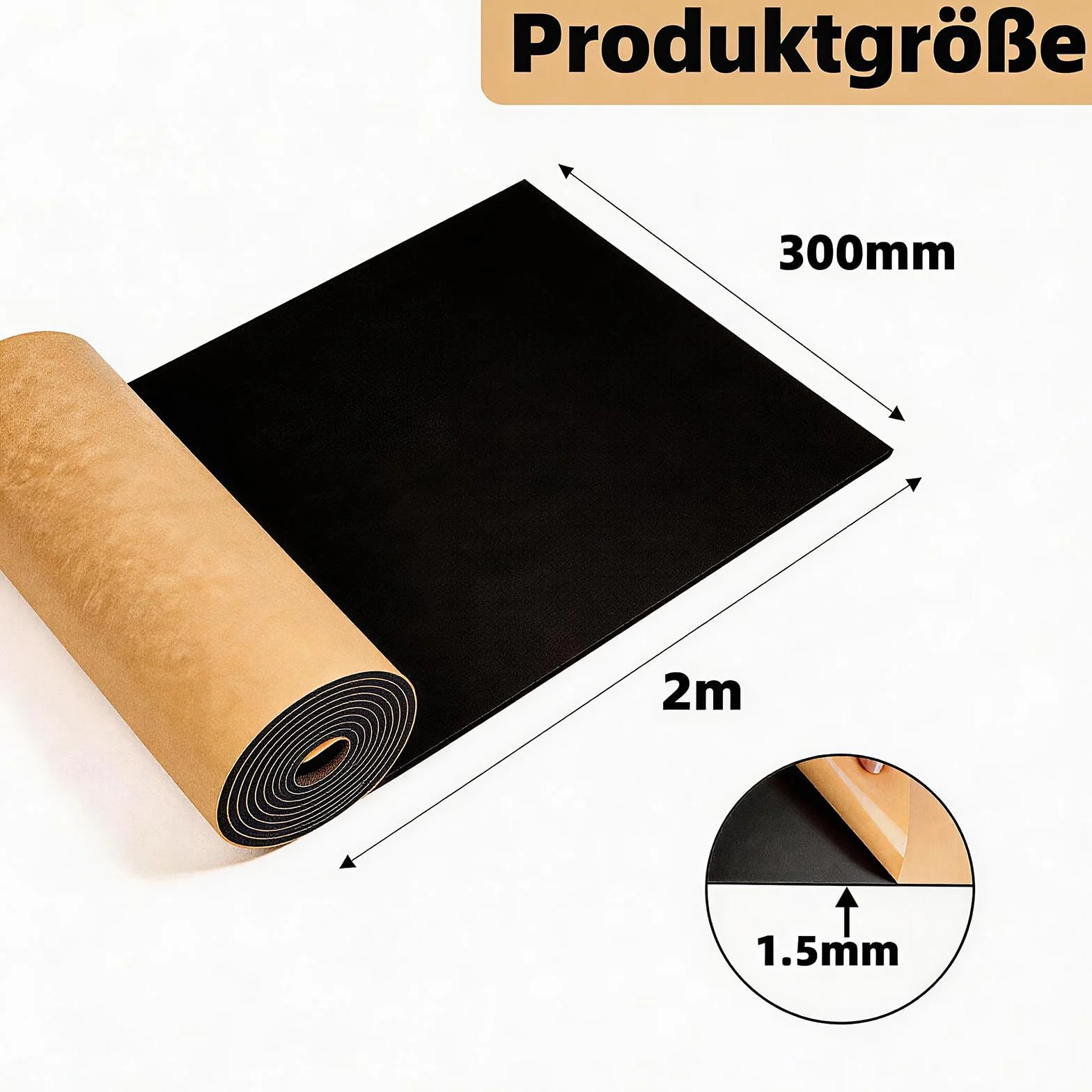 Plaque de Mousse Autocollante 2m x 300mm x 1,5mm Antidérapant Acoustique Voiture