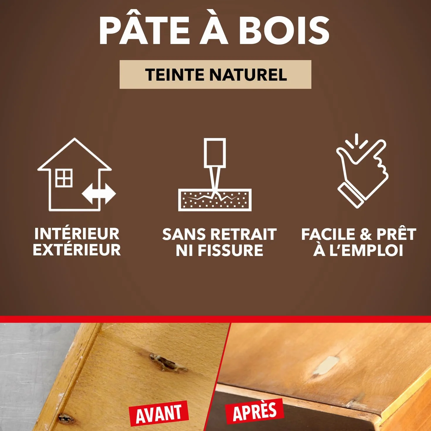 Pâtes à Bois Sans Odeur SINTO 80 g Prêt à l'Emploi Intérieur Extérieur Sec en 4h