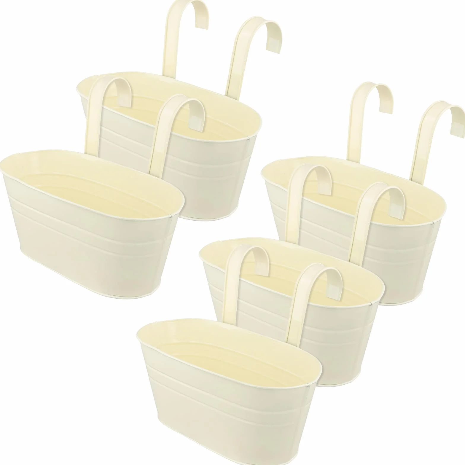 Lot de 5 Pots de Fleurs Suspendus en Métal Beige pour Balcon - Jardinière Suspendue avec 2 Trous de Drainage - 27x14,5x12 cm - Intérieur et Extérieur