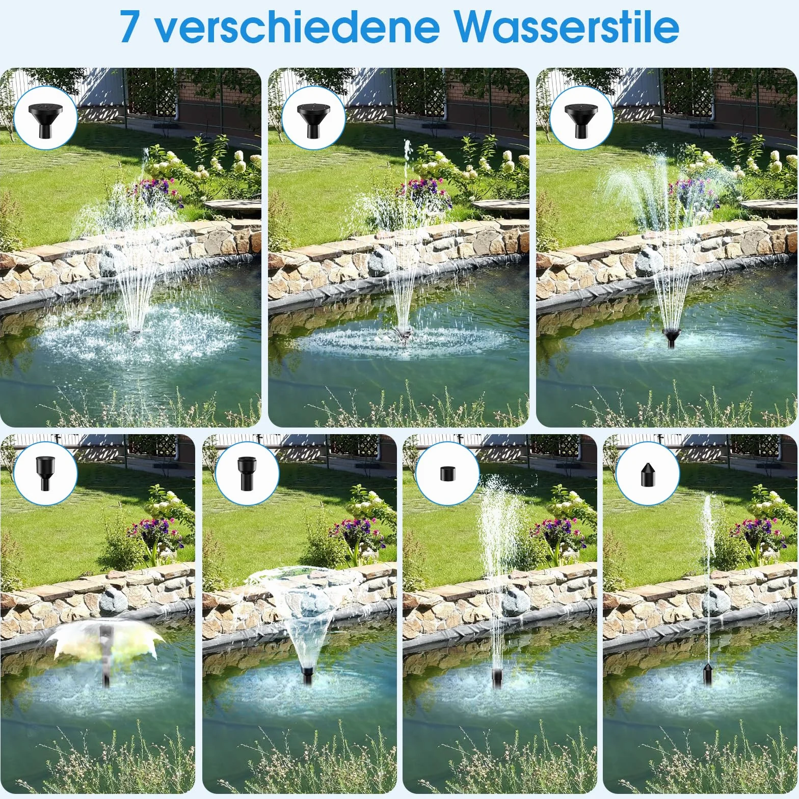 Pompe de bassin solaire extérieur 12 W avec tuyau 2 m câble 5 m fontaine solaire