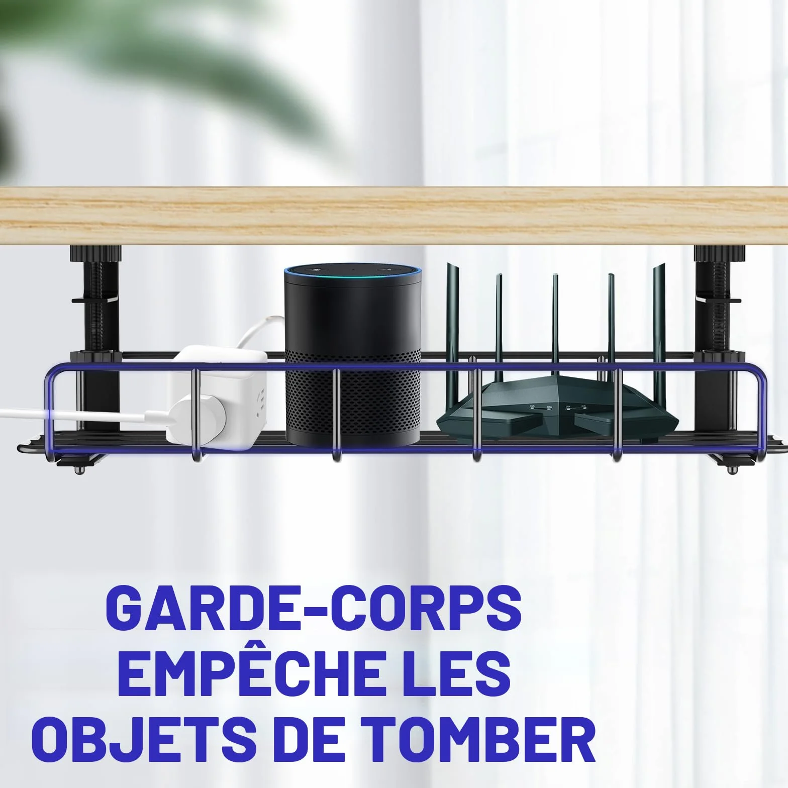 REFLYING Plateau Sous le Bureau Gestion Câbles Multiprises Noir 1 Pièce