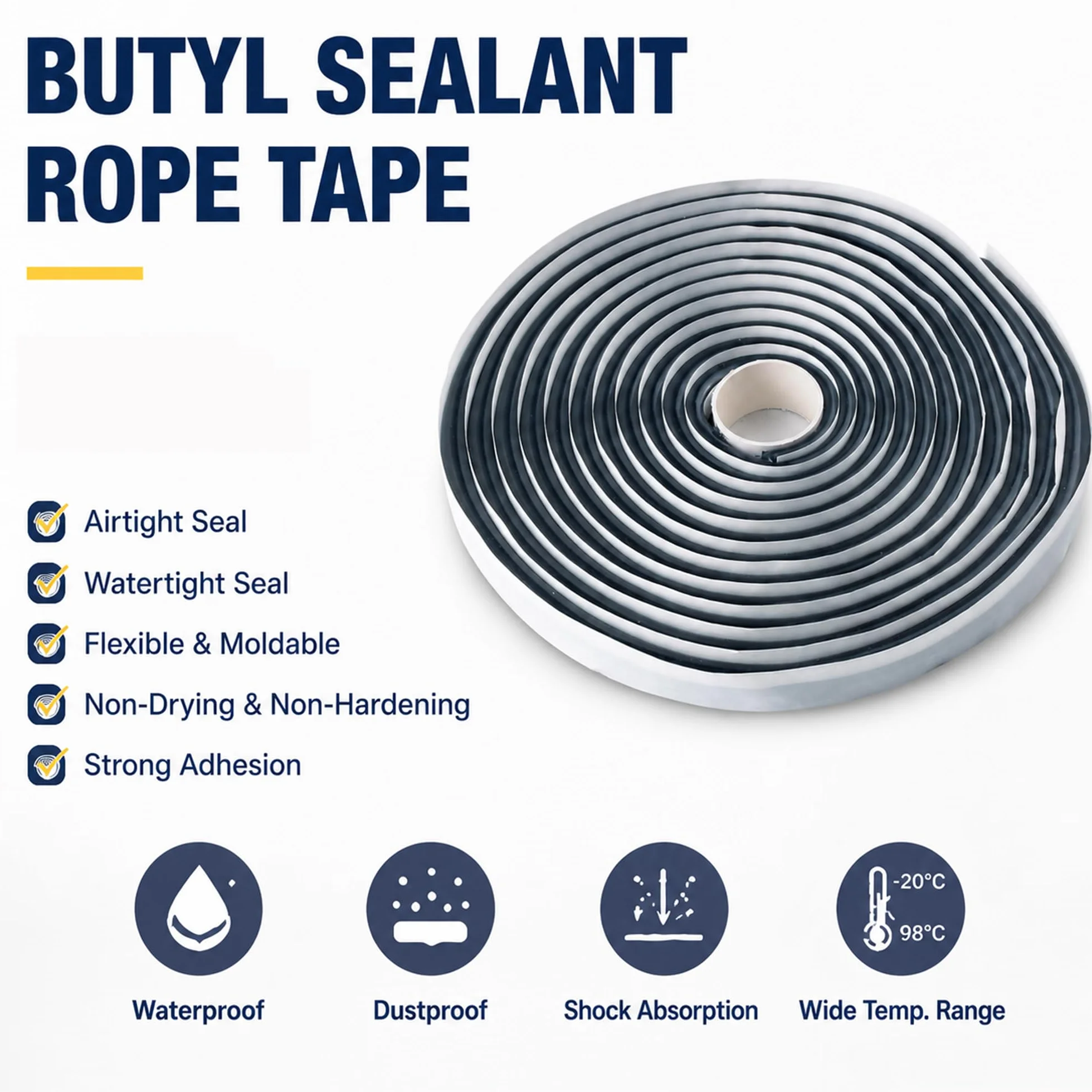 LLPT Ruban d'étanchéité Butyl 9 mm x 5m 2 Rouleaux Etanche à l'eau