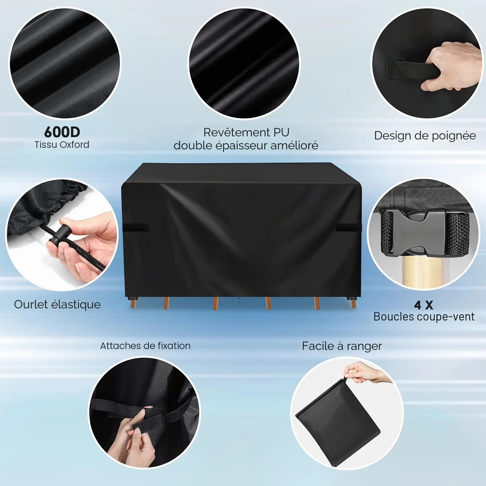 Housse pour meubles de jardin Oxford 600D imperméable anti-UV 230 x 165 x 80 cm