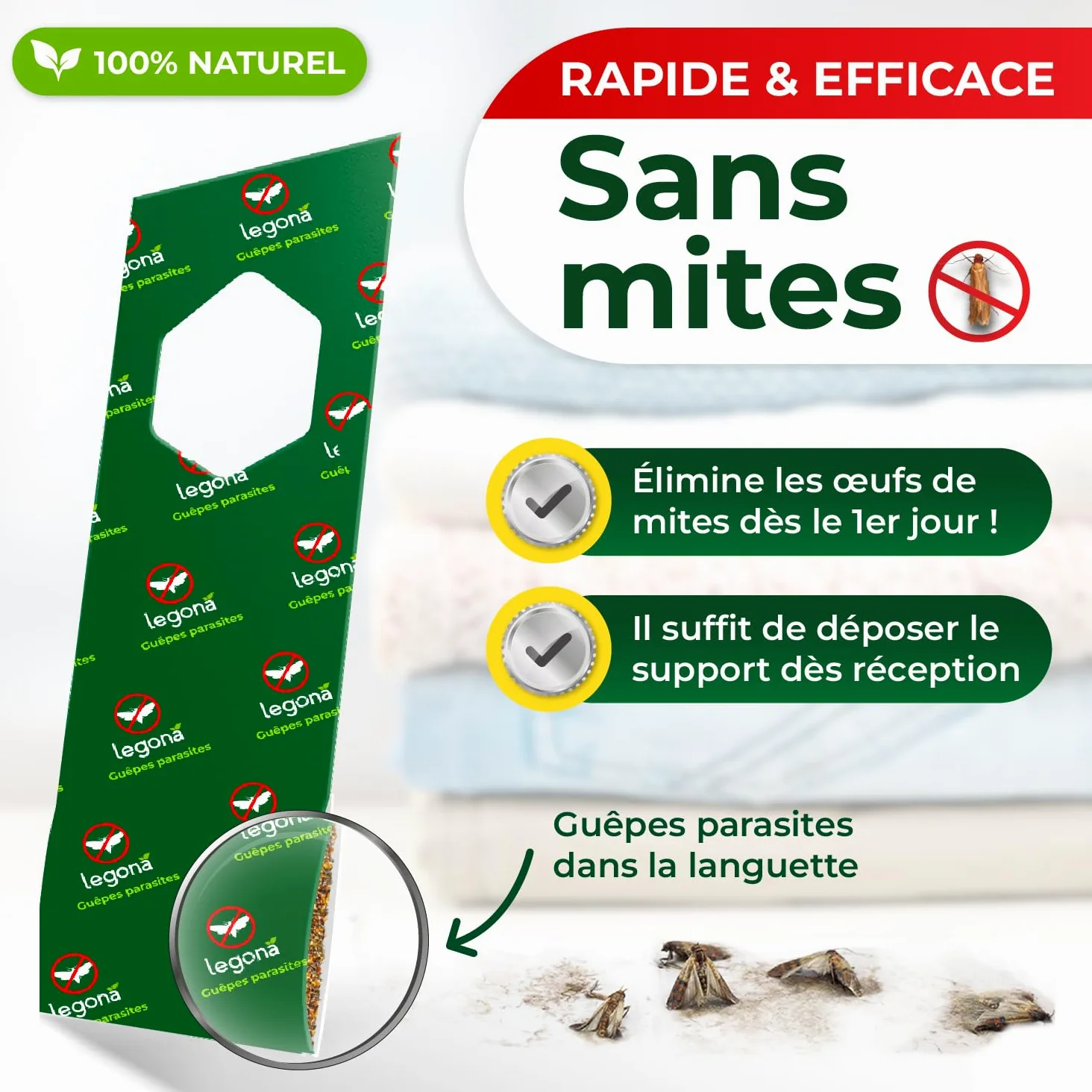 Legona Trichogramma Mites des vêtements - 10 Cartes à 5 livraisons - Anti-Mites Naturel - Produit performant Contre Les Mites