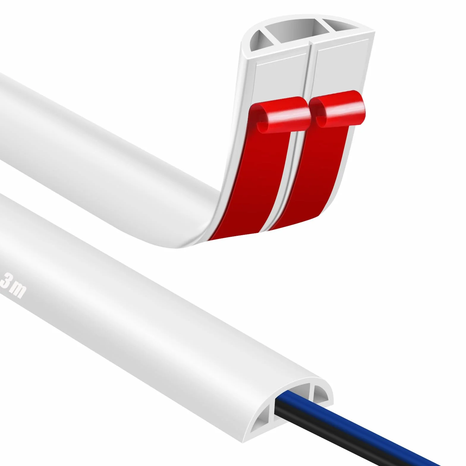 Passe-câbles autocollant 3 m PVC flexible Protection câbles Prévention trébuchements Blanc
