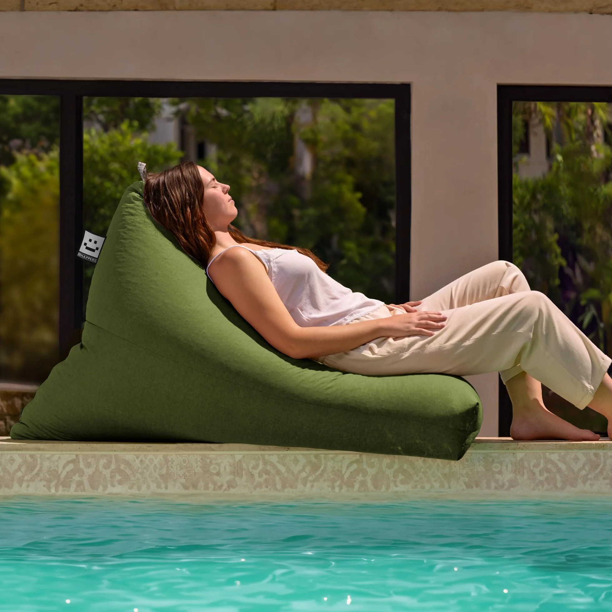 HAPPERS Pouf pyramide XL Naylim mat vert pour extérieur avec rembourrage inclus