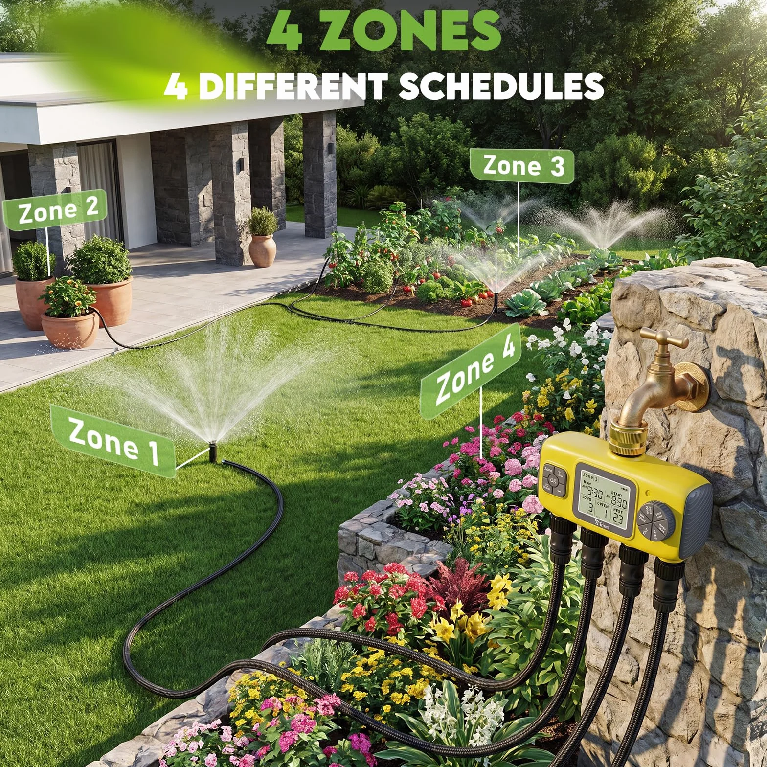 Programmateur Arrosage Automatique AVCE 4 Zone Écran LCD Minuteur Jardin