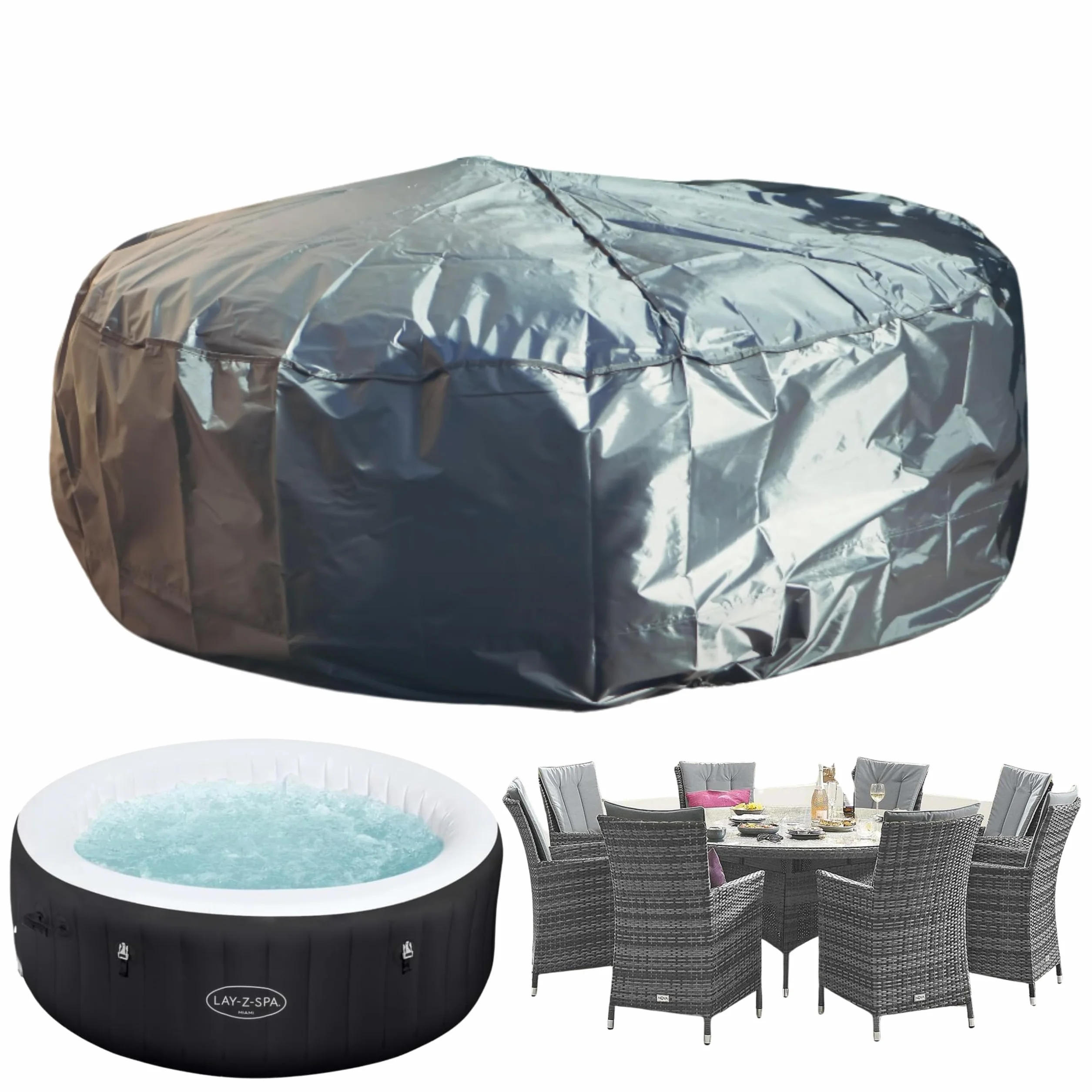 Speedwellstar Housse Ronde pour Table de Jardin, Jacuzzi, 210 cm, avec Cordon de Serrage Circulaire (Grande Housse Ronde)