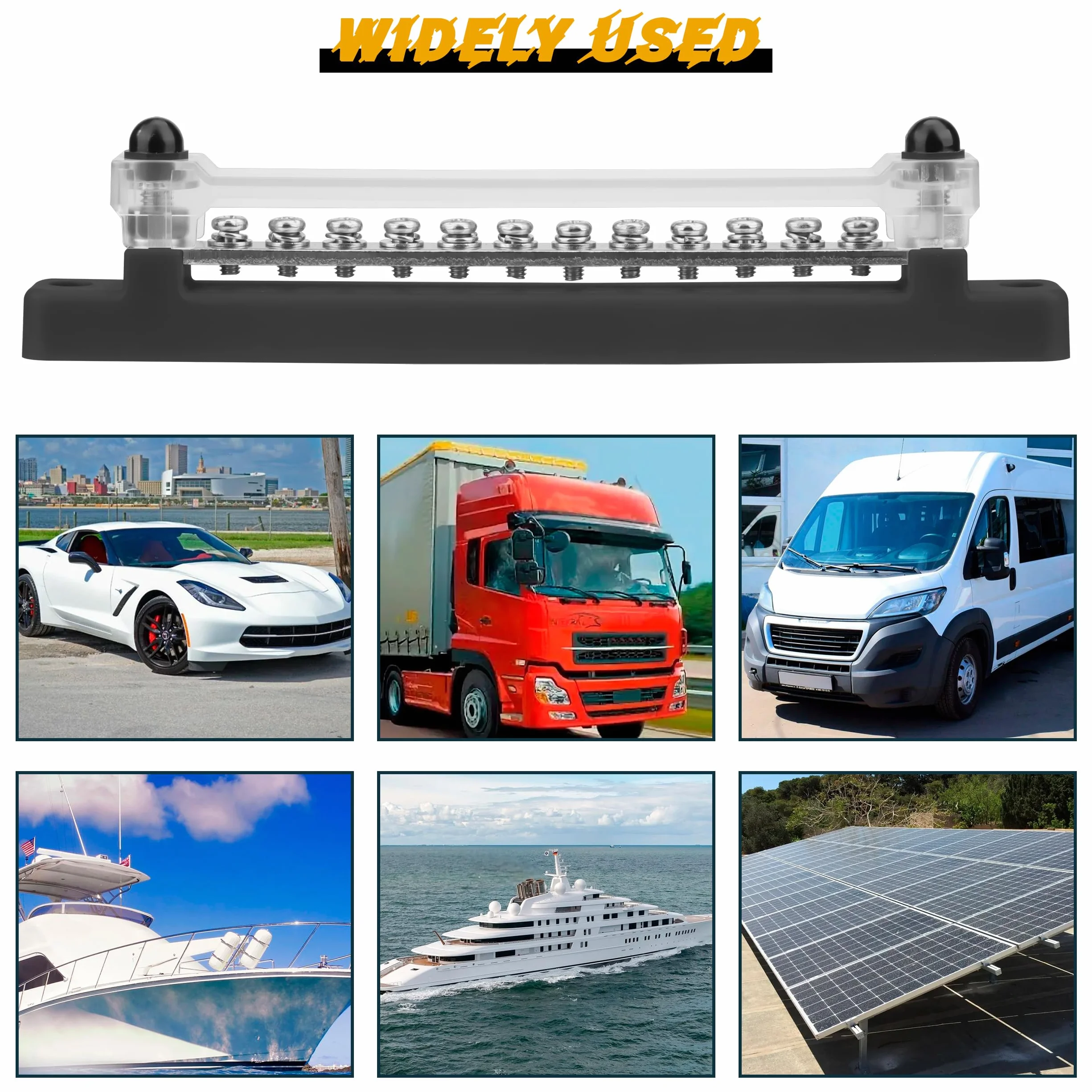 Bloc de Distribution d'Alimentation 12V-48V DC Barres de Distribution d'Énergie BusBar 150A avec Boulons M4 pour Voiture Camion Bateau