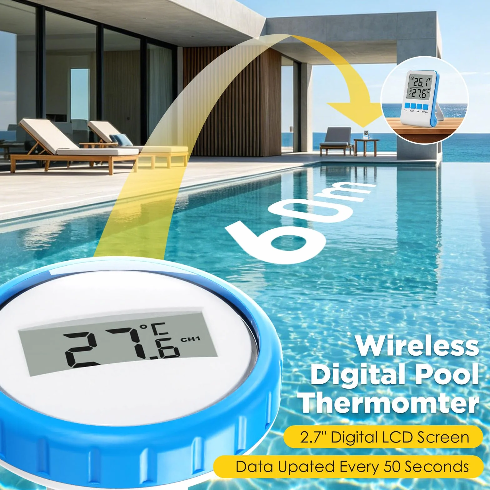 Thermomètre Piscine RF433 Connecté Sans Fil IPX8 Numérique