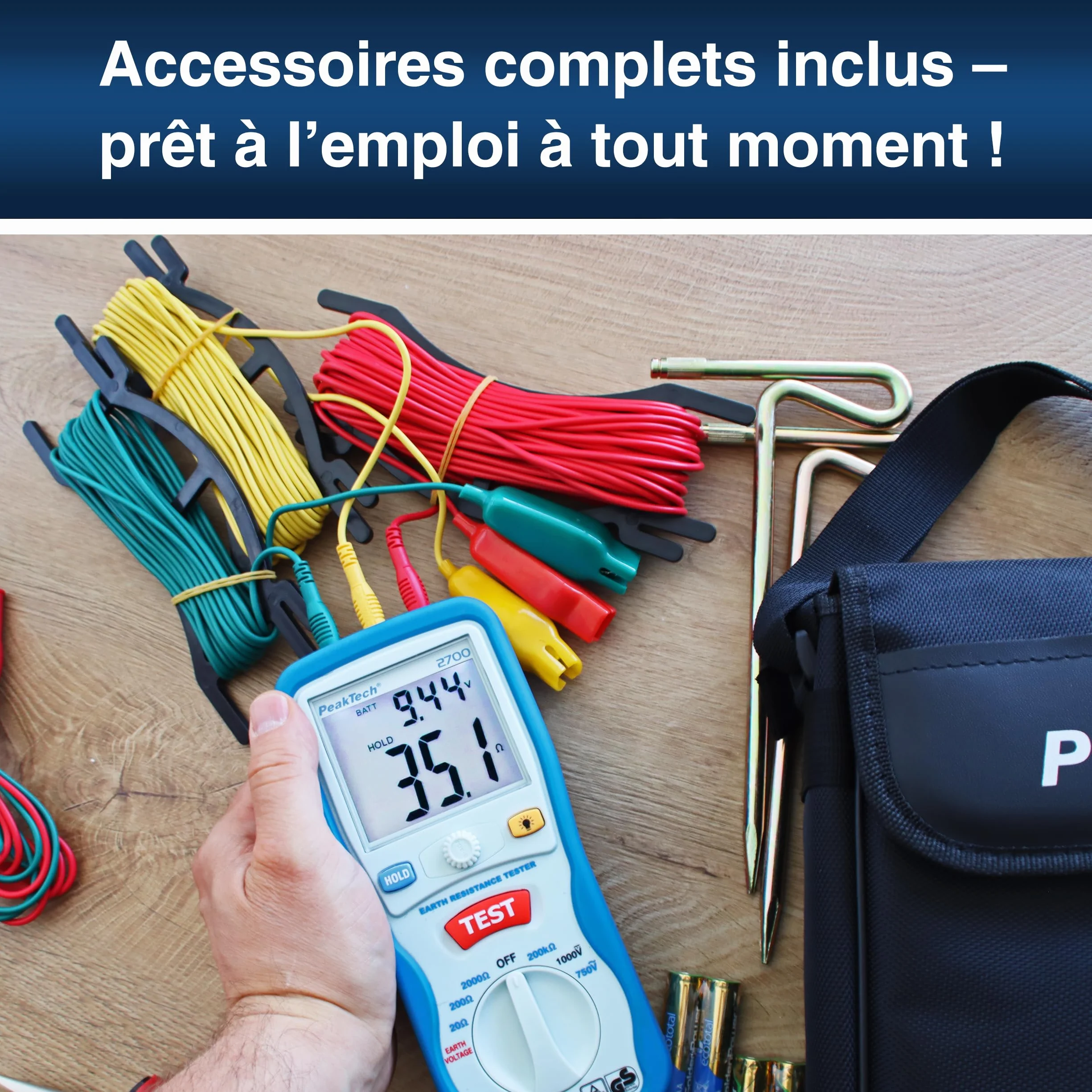 PeakTech 2700 Numérique Mesureur de Résistance de Terre CAT III 1000 V Double Affichage LCD