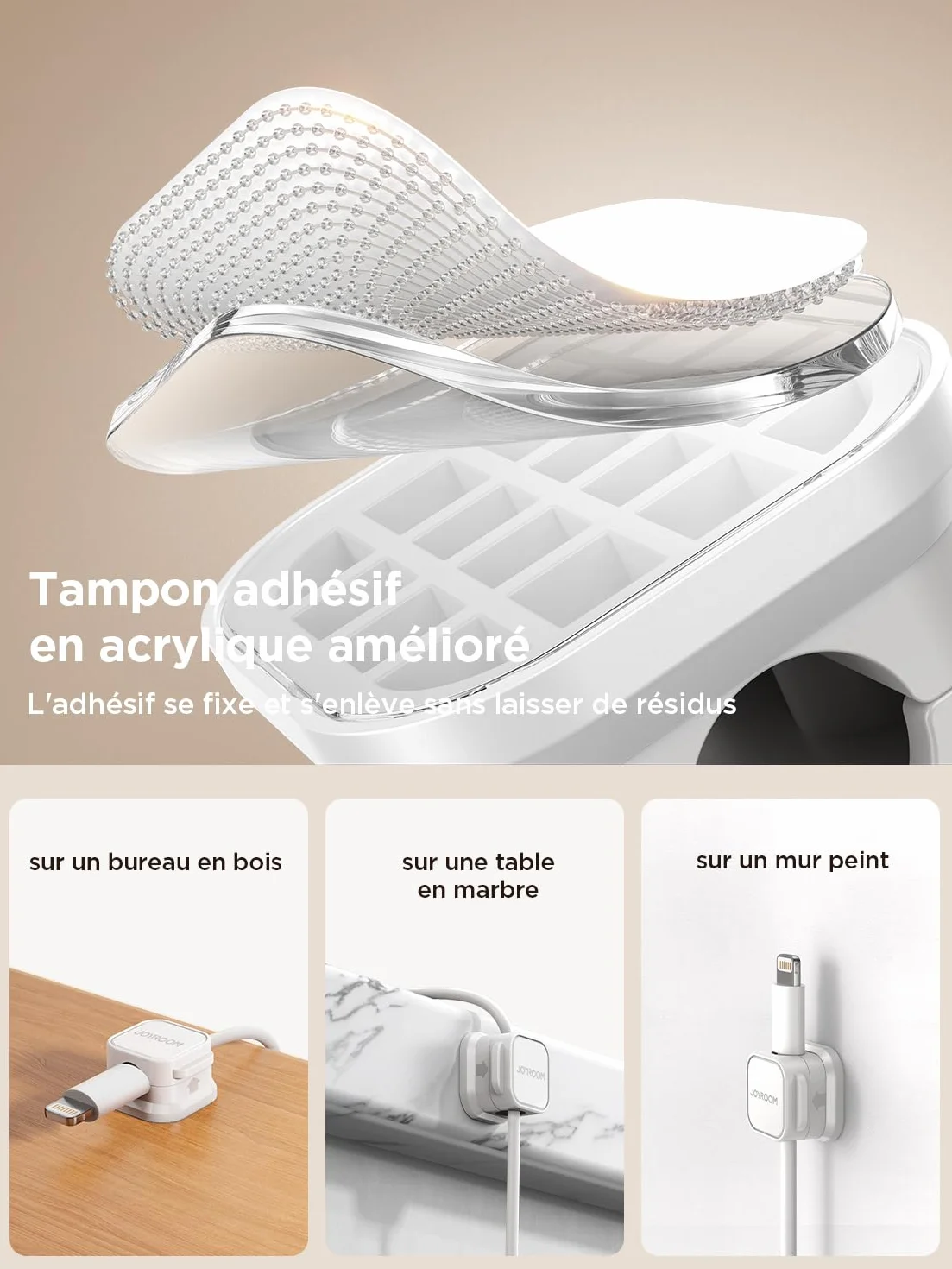 JOYROOM 6 Pack Clips Câble Organisateur de Câbles Magnétique Auto-adhésif Support de Câbles Blanc