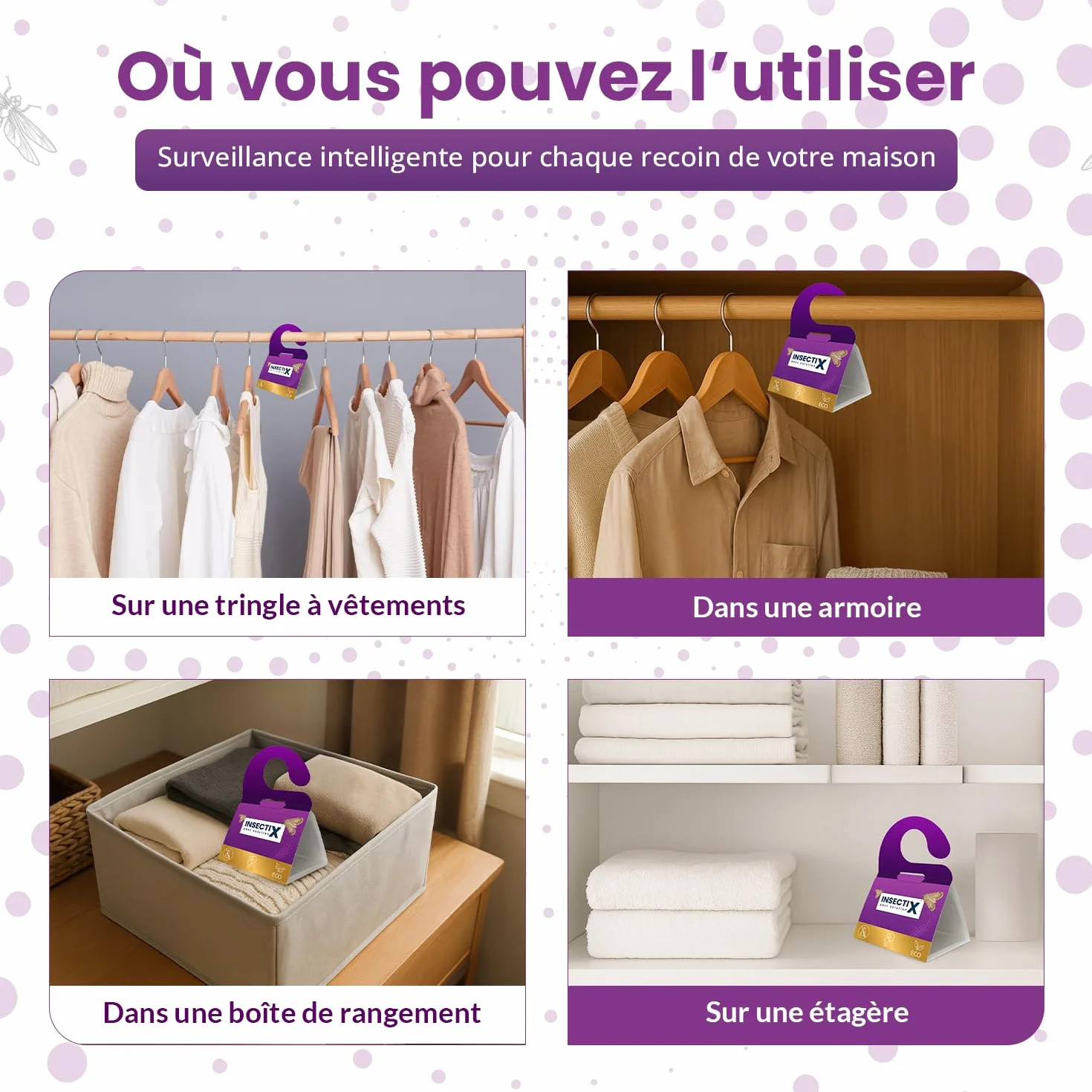 Pièges à mites textiles – Lot de 6 détecteurs sans odeur, non toxiques avec phéromones – Pour armoires, tiroirs, tissus & rangements – Sans danger pour les enfants et les animaux