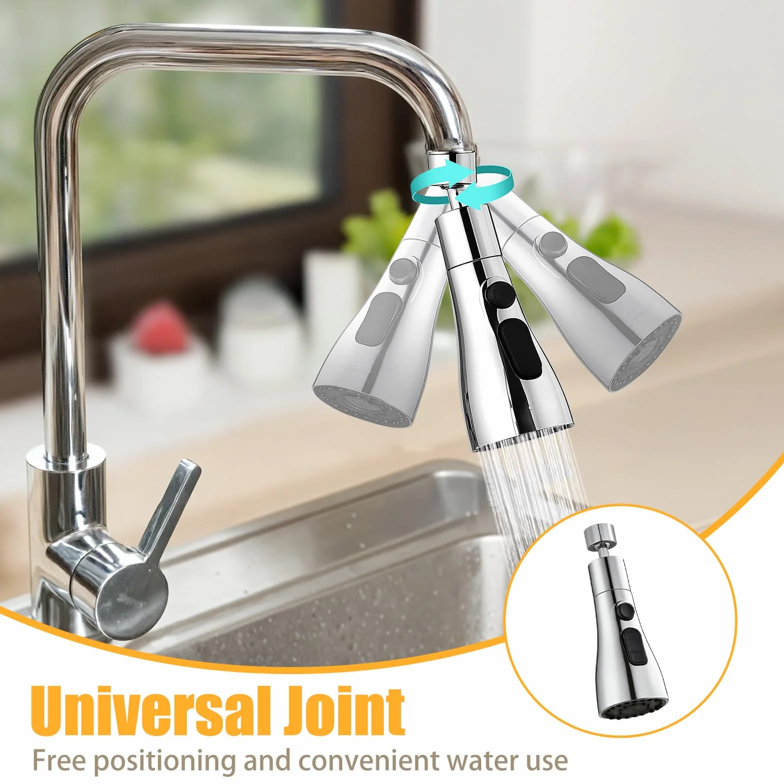Robinet Cuisine Douchette 360 Degres 3 Modes Embout Aerateur Mitigeur Evier Plastique ABS Universal Orientable