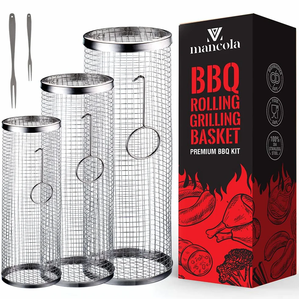 mancola 3 pcs Panier de grillade - Panier de cuisson pour grill acier inoxydable - BBQ grill pour camping - pour grill extérieur charbon de bois, support grill pour frites, poisson, crevettes，légumes