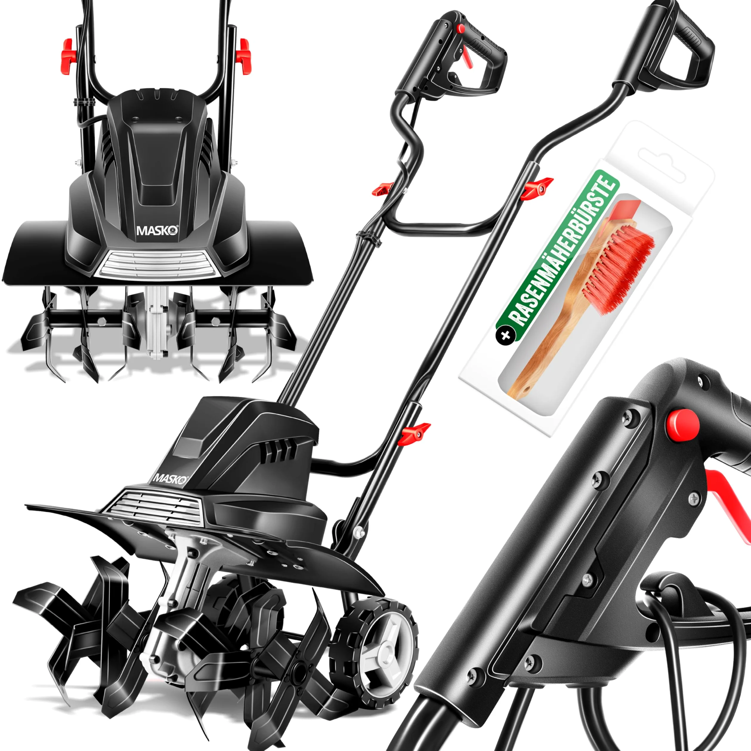 MASKO® Motobineuse électrique 1 500 Watts | 40 cm de Largeur de Travail, 20 cm de Profondeur de Travail | Bineuse | Motoculteur à Fraise | Cultivateur | Fraiseuse de Jardin | Bineuse électrique, Noir