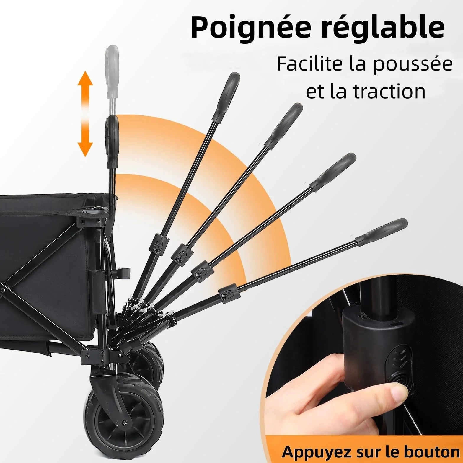 LEADZM Chariot de Plage Pliable Tout Terrain 91kg 107x54x91 cm Noir