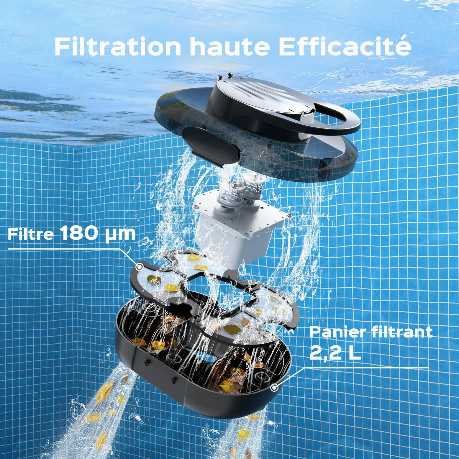 S1PRO 2026 Upgrade Robot Piscine, Autonomie de 120 Minutes, Double Moteur Nettoyeur de Piscine, Compact et Léger Aspirateur Piscine sans Fil, Idéal pour Piscines à Fond Plat 95m², Blanc Noir