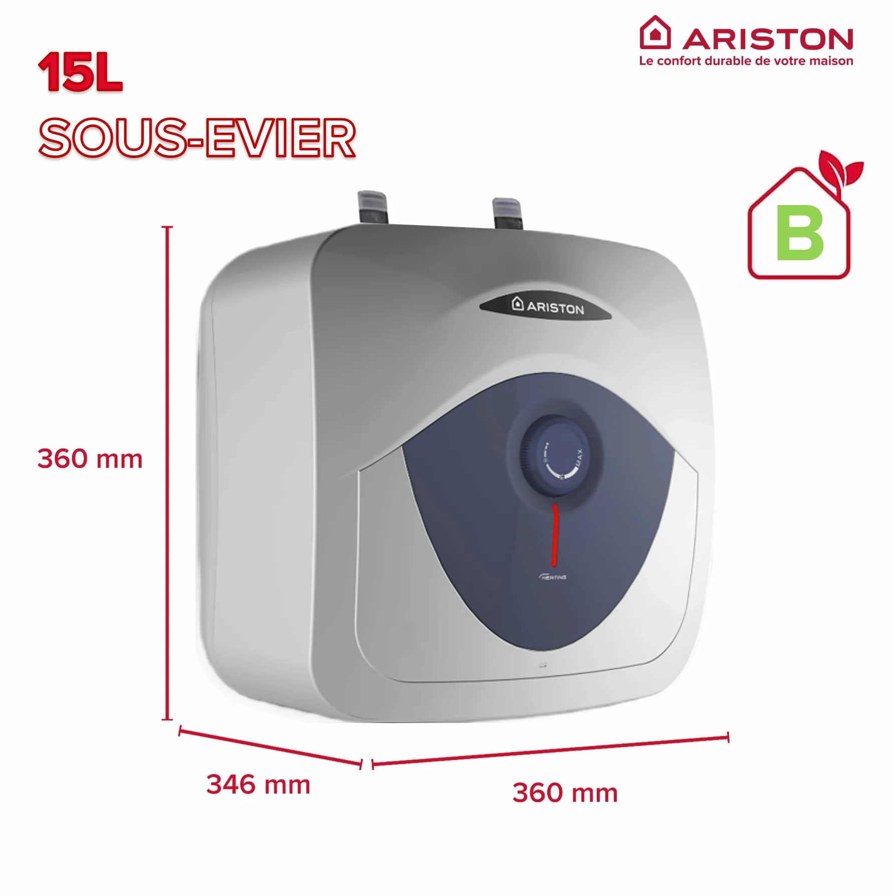 Ariston Blu Evo RS 15L Chauffe-eau Électrique 15 litres Compact Sous-Evier 2000W