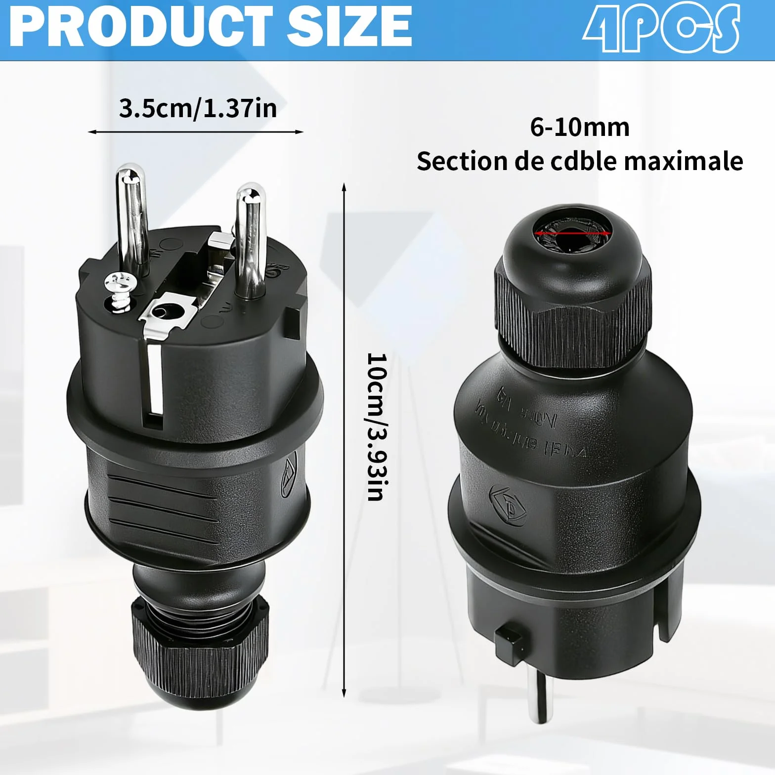 Fiche Male Prise Electrique 250V 16A Anti-torsion Noir
