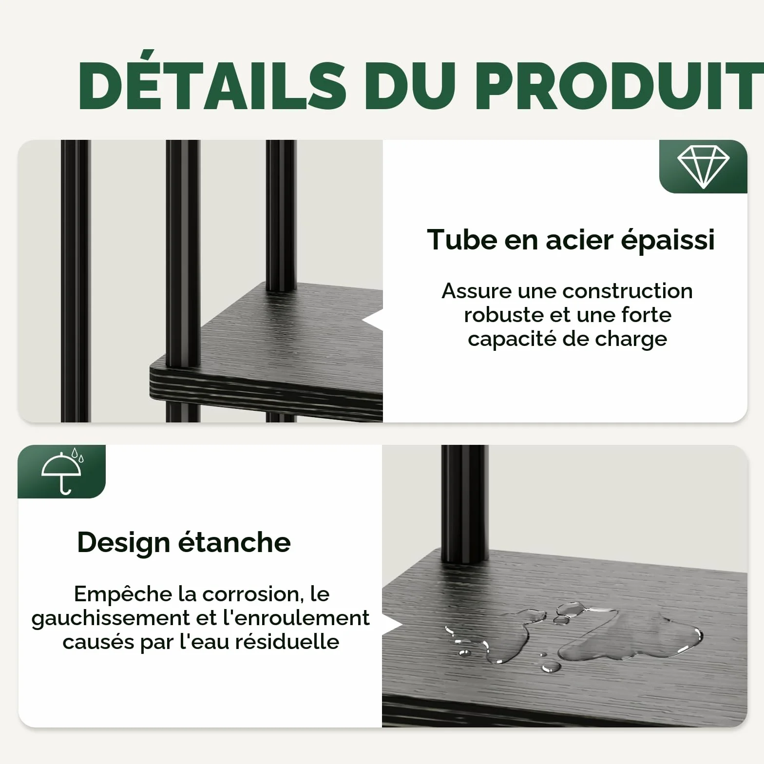 Bamworld Support d'angle pour plantes d'intérieur, étagère en métal à 6 niveaux, noir