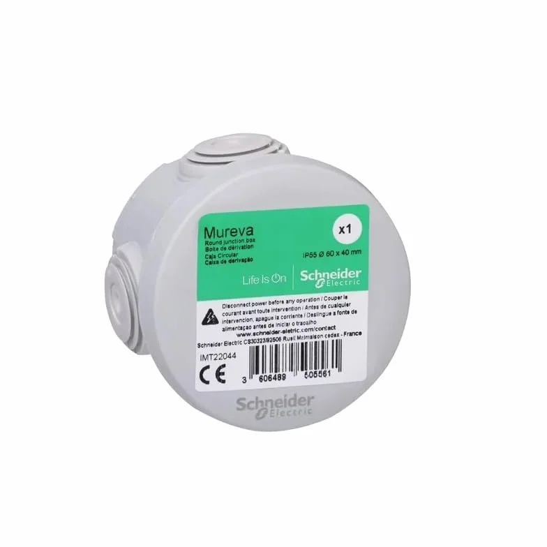 Schneider Electric Mureva BOX Boite de dérivation ronde Ø 60x40mm IP55 IK07 650° étanche 4 entrées