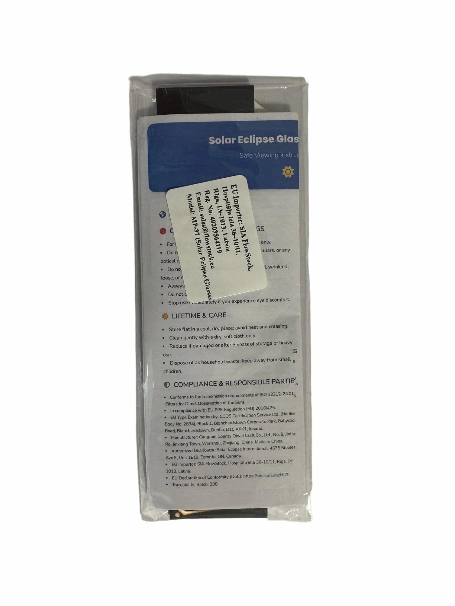 Lunettes pour éclipse solaire ISO 12312-2 CE Lot de 2 paires