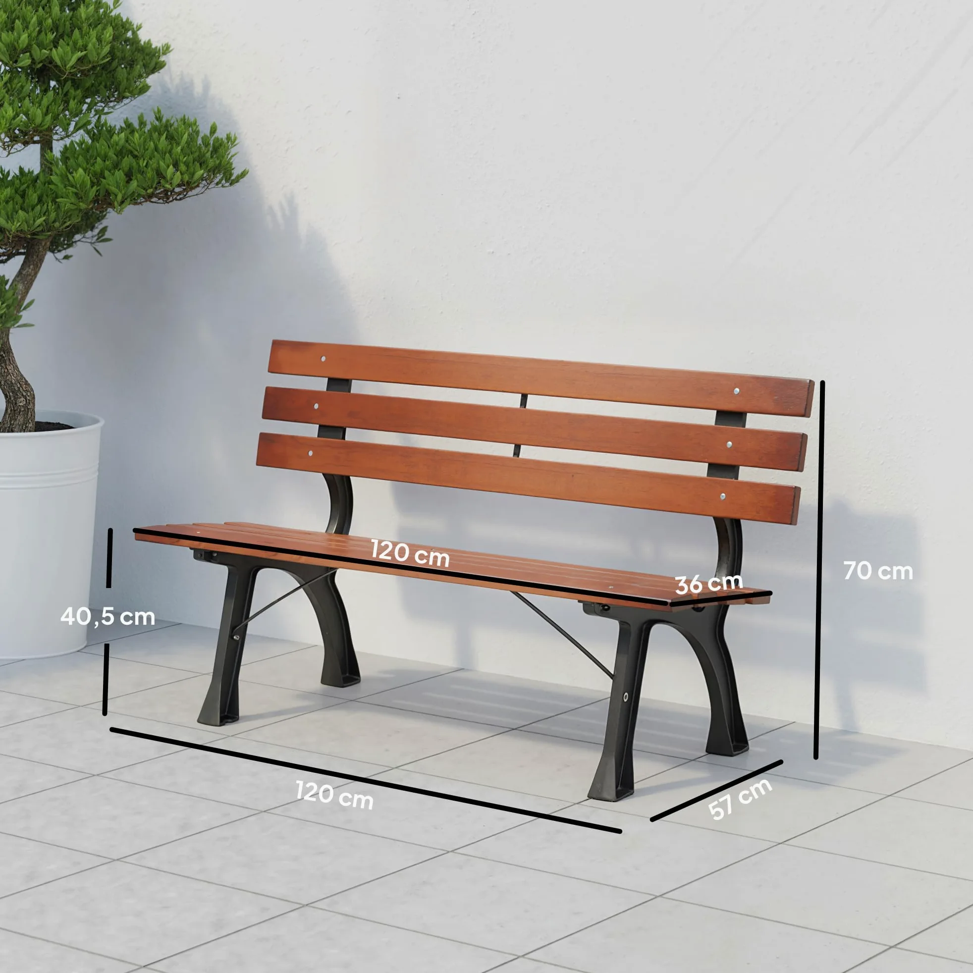 Outsunny Banc de Jardin extérieur 2 Places en Aluminium et Lattes de Bois, dim. 120L x 57l x 70H cm