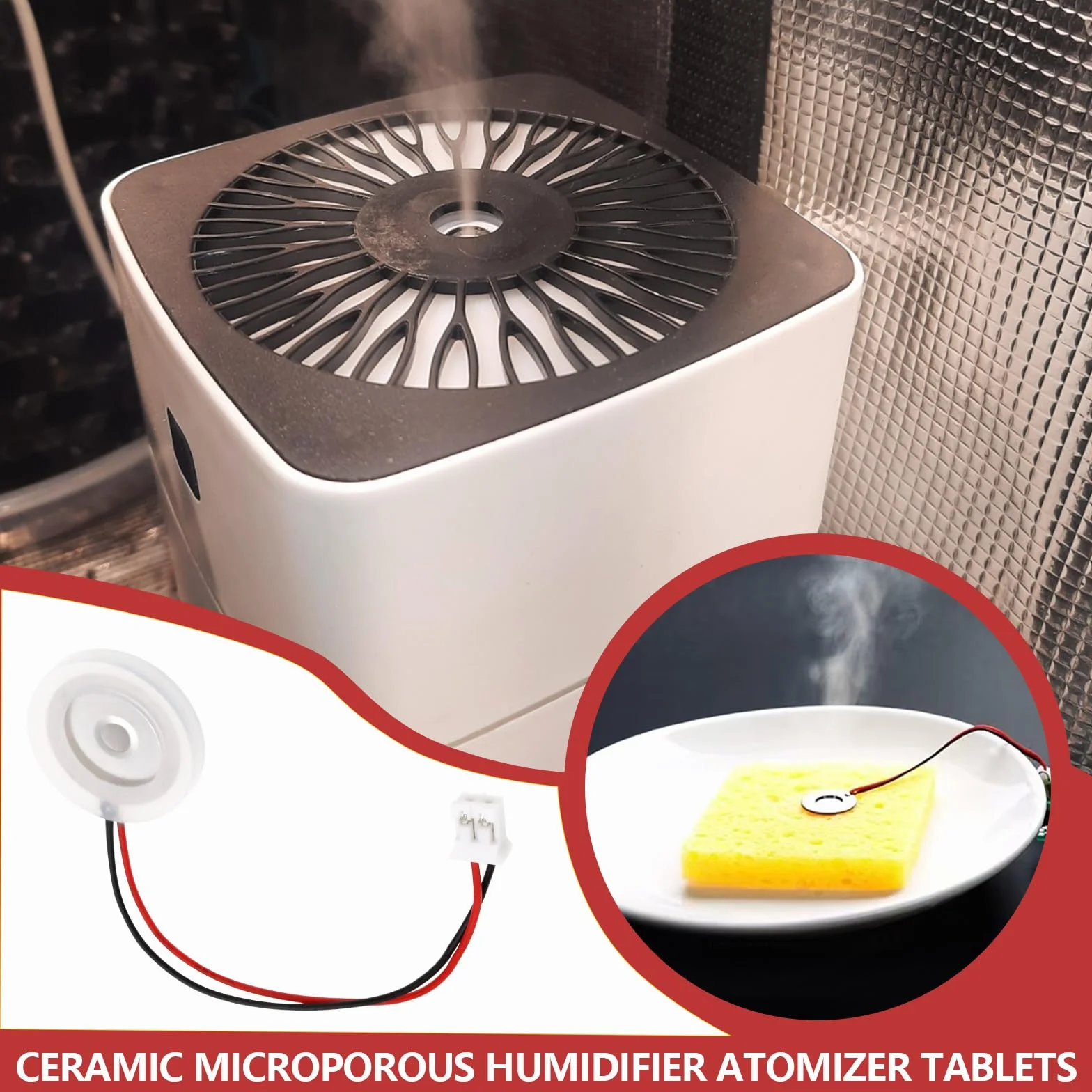 Create idea Lot de 10 humidificateurs à ultrasons de 16 mm - Kit de fabrication de brume 5um en céramique - Accessoire pour humidificateur en silicone - Pièces de film - Transducteur