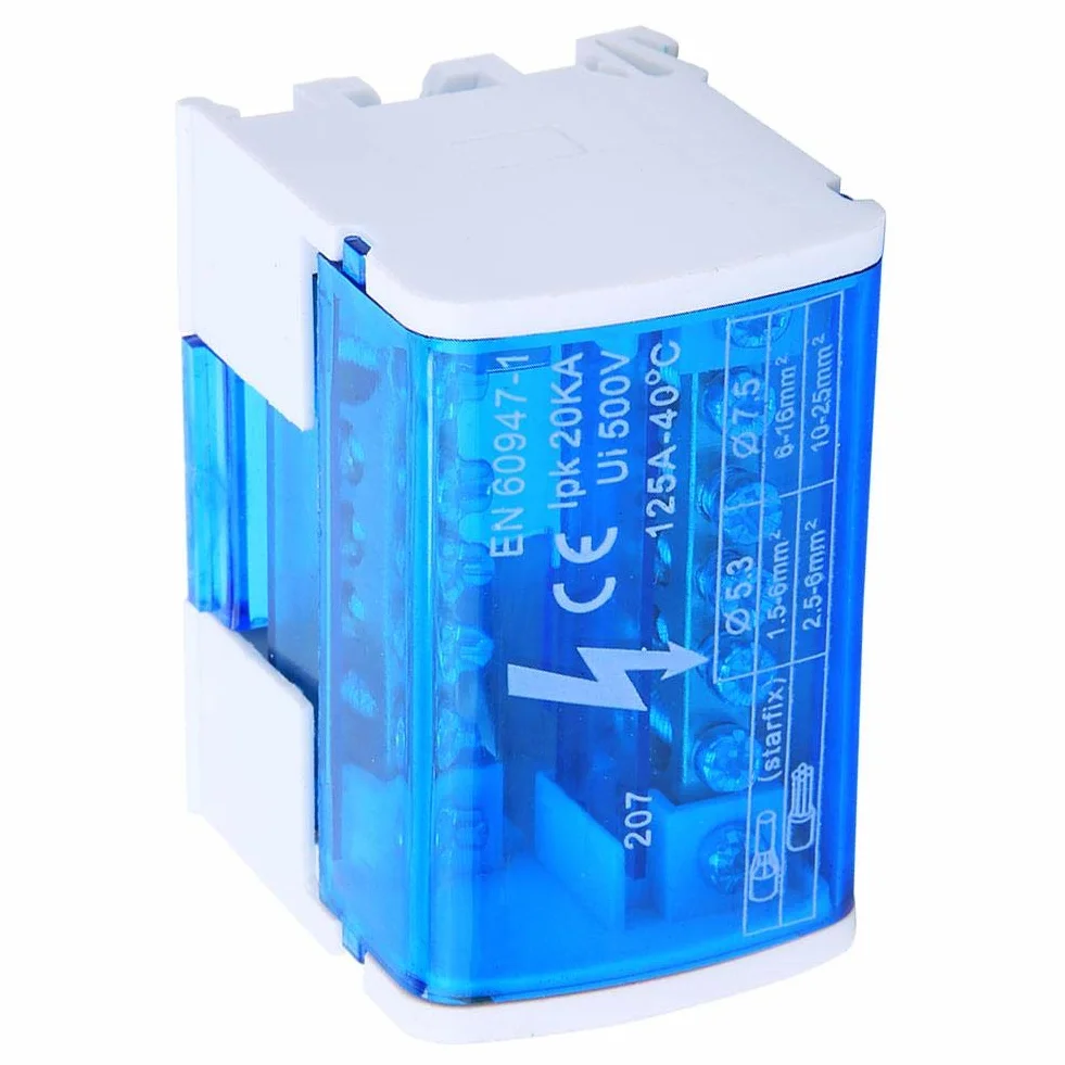 Boîte de jonction Rail Din monophasé 2 niveaux cache-poussière transparent 207
