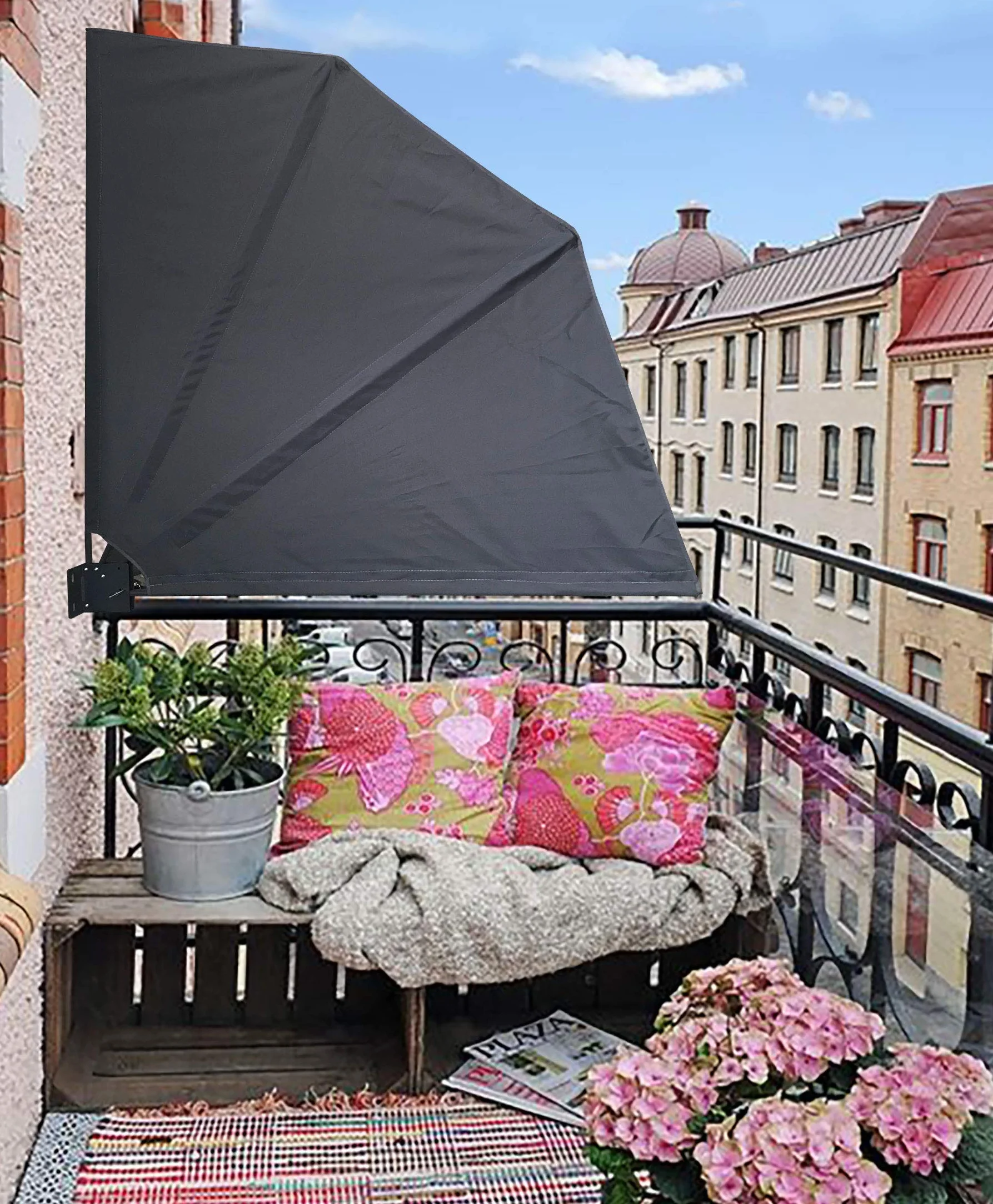 Quick Star Brise-Vue en Tissu pour Balcon Gris 115 x 115 cm