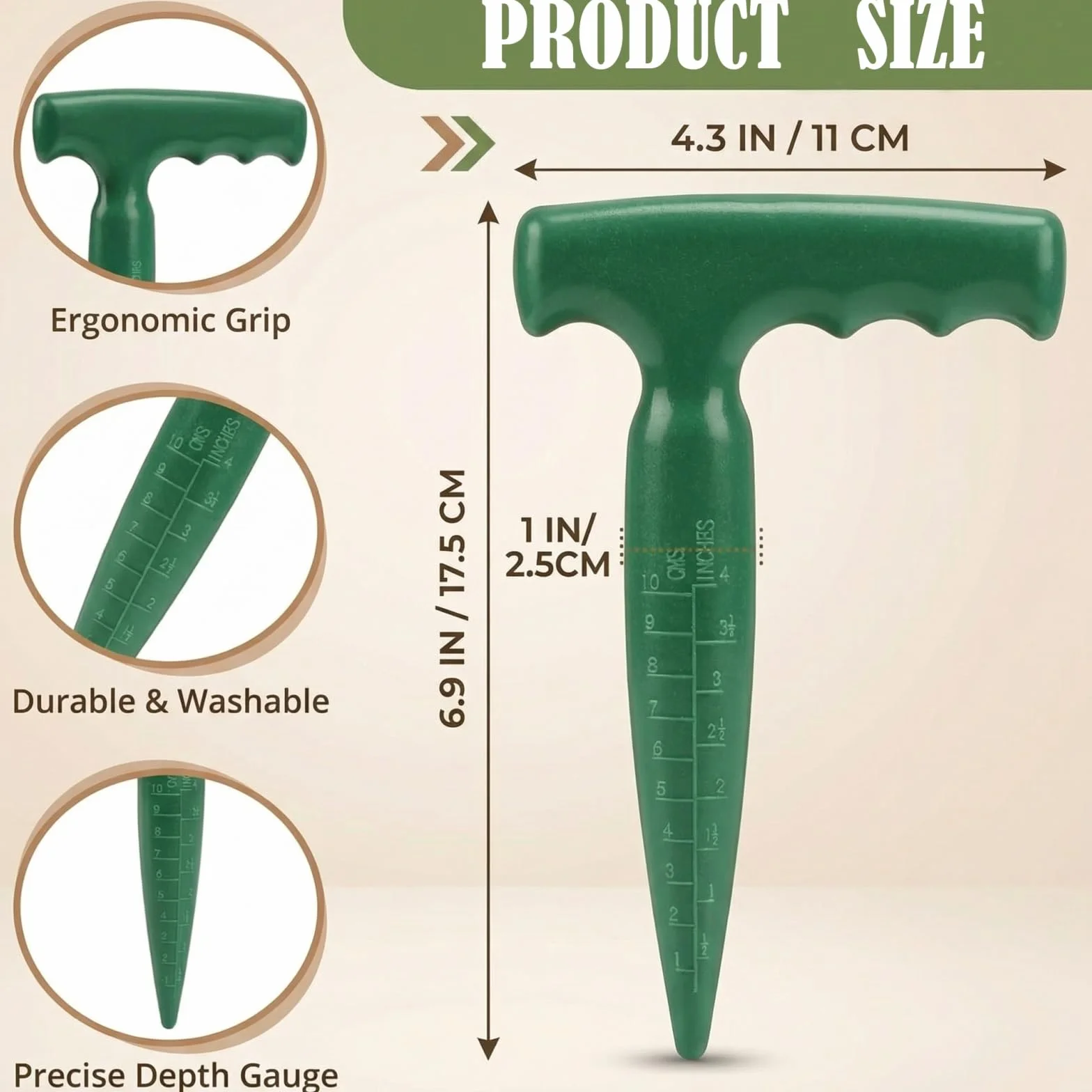 Plantoir à Bulbes avec Poignée en T Ergonomique, Plantoir Jardinage Manuel avec Mesure de Profondeur, Outil de Jardinage pour Bulbes, Semis, Fleurs & Légumes, Outil à Bulbes