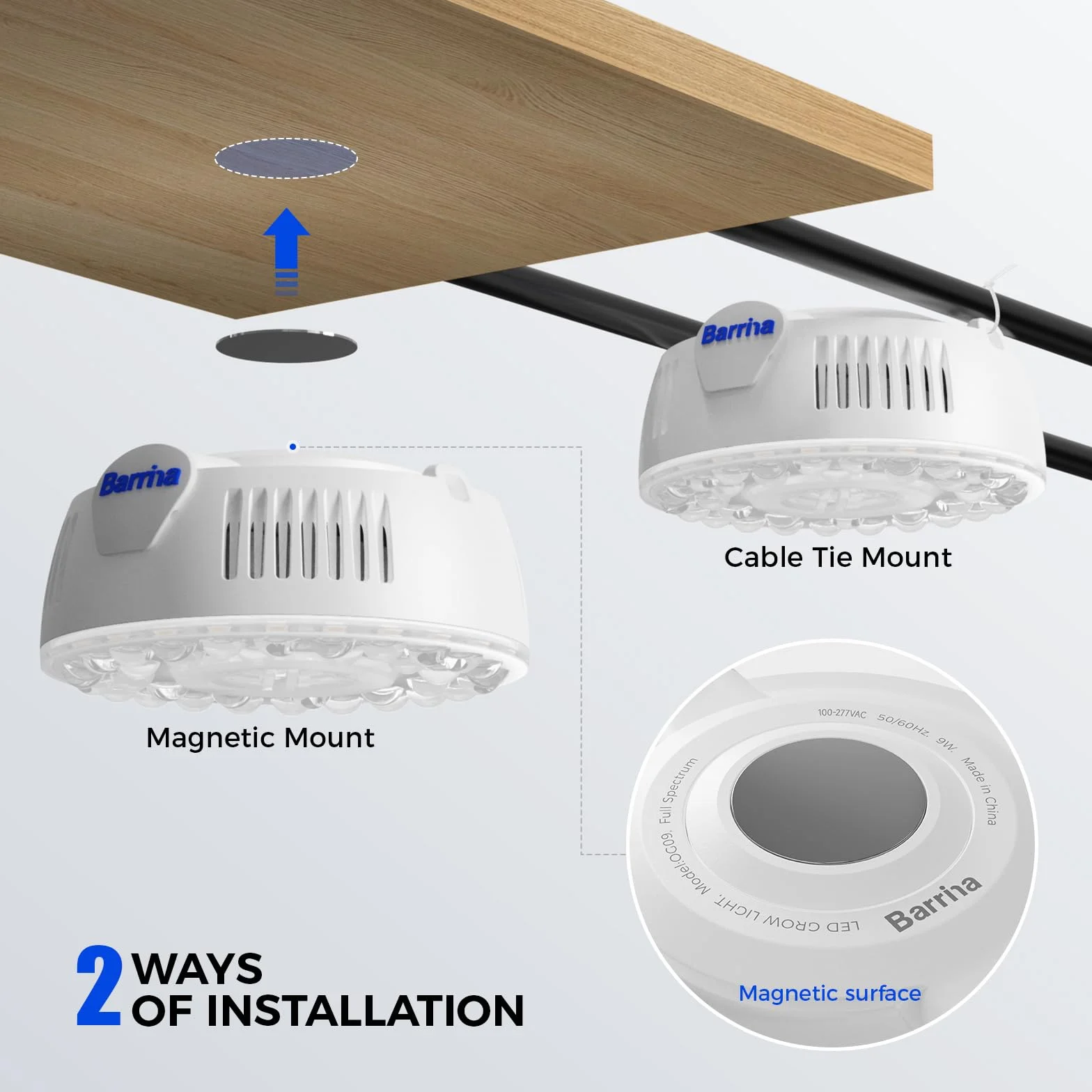 Barrina Orbgrow OG09 Lampe de Croissance à Spectre Complet, 5000 K 18 W (2×9 W), Aimantée, Connectable en Série, Minuterie Intégrée, 5 Niveaux de Luminosité, Pack de 2