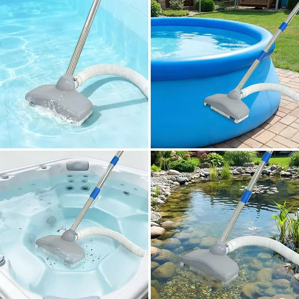 Nettoyeur de Sol de Piscine avec Tuyau Rétractable 350 cm, Aspirateur de Sol avec Tige Télescopique de 230 cm, pour Piscine, Etang, Jacuzzi, Salle de Bain et Spa