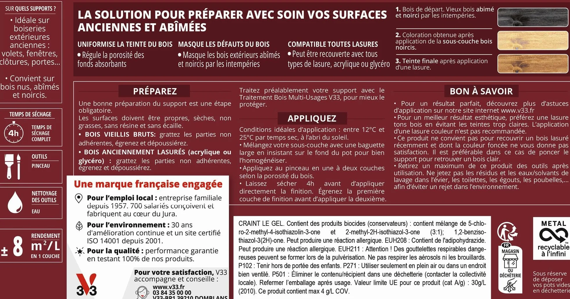 V33 Sous-couche bois noircis Incolore 0,5L