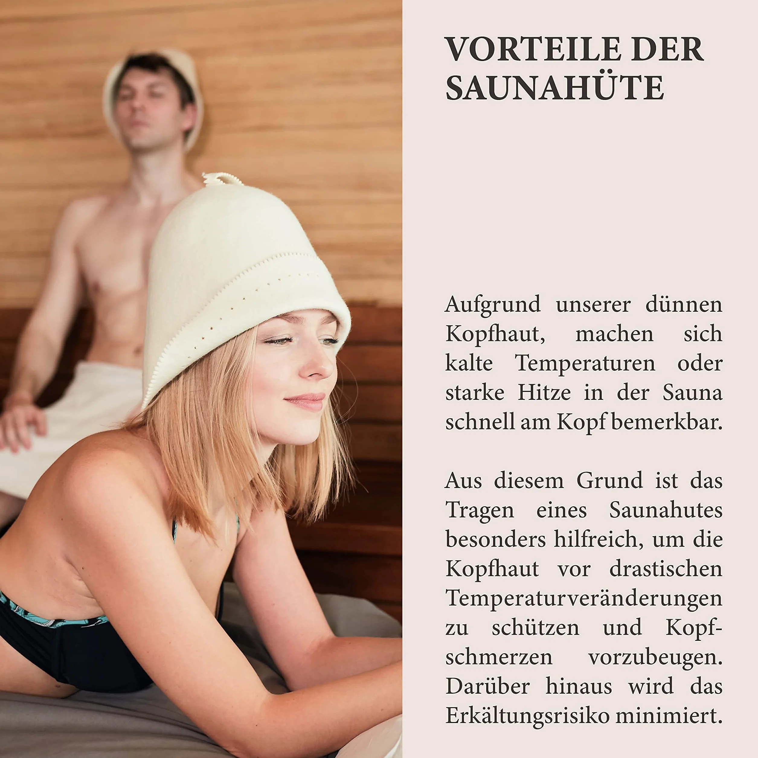 LoWell Bonnet de sauna Viking en feutre pour homme et femme avec guide