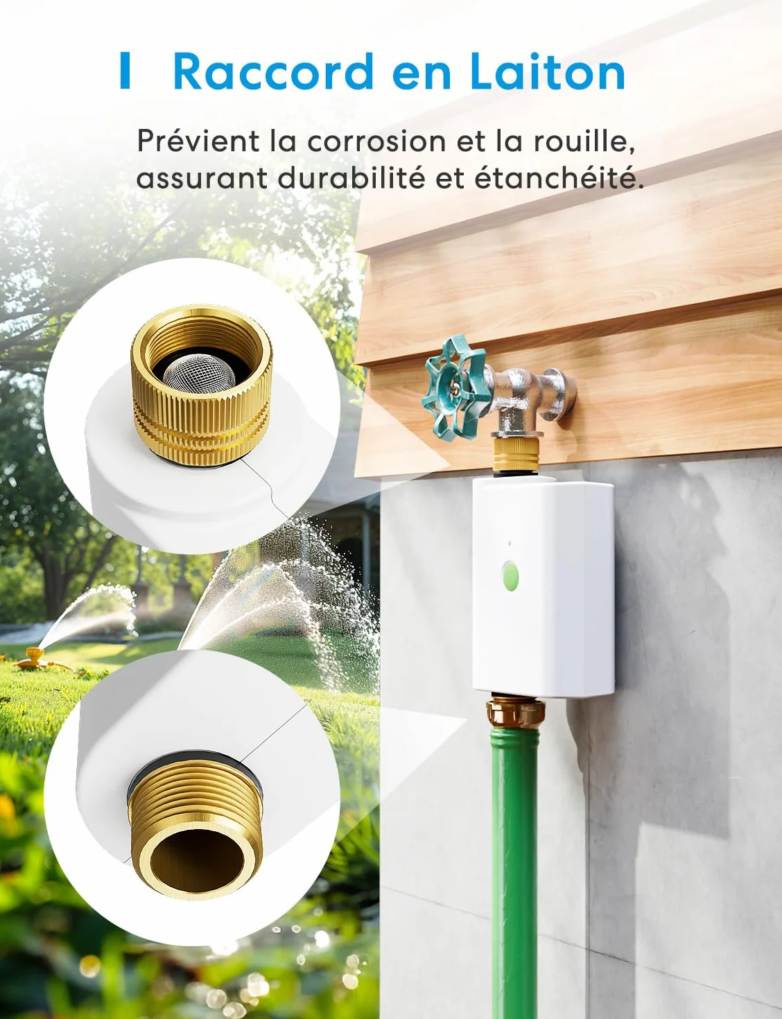 Meross Programmateur Arrosage WiFi MST100, Arrosage Automatique APP, Raccord Double Laiton, Compatible HomeKit Alexa Google Home, Blanc 2.4GHz